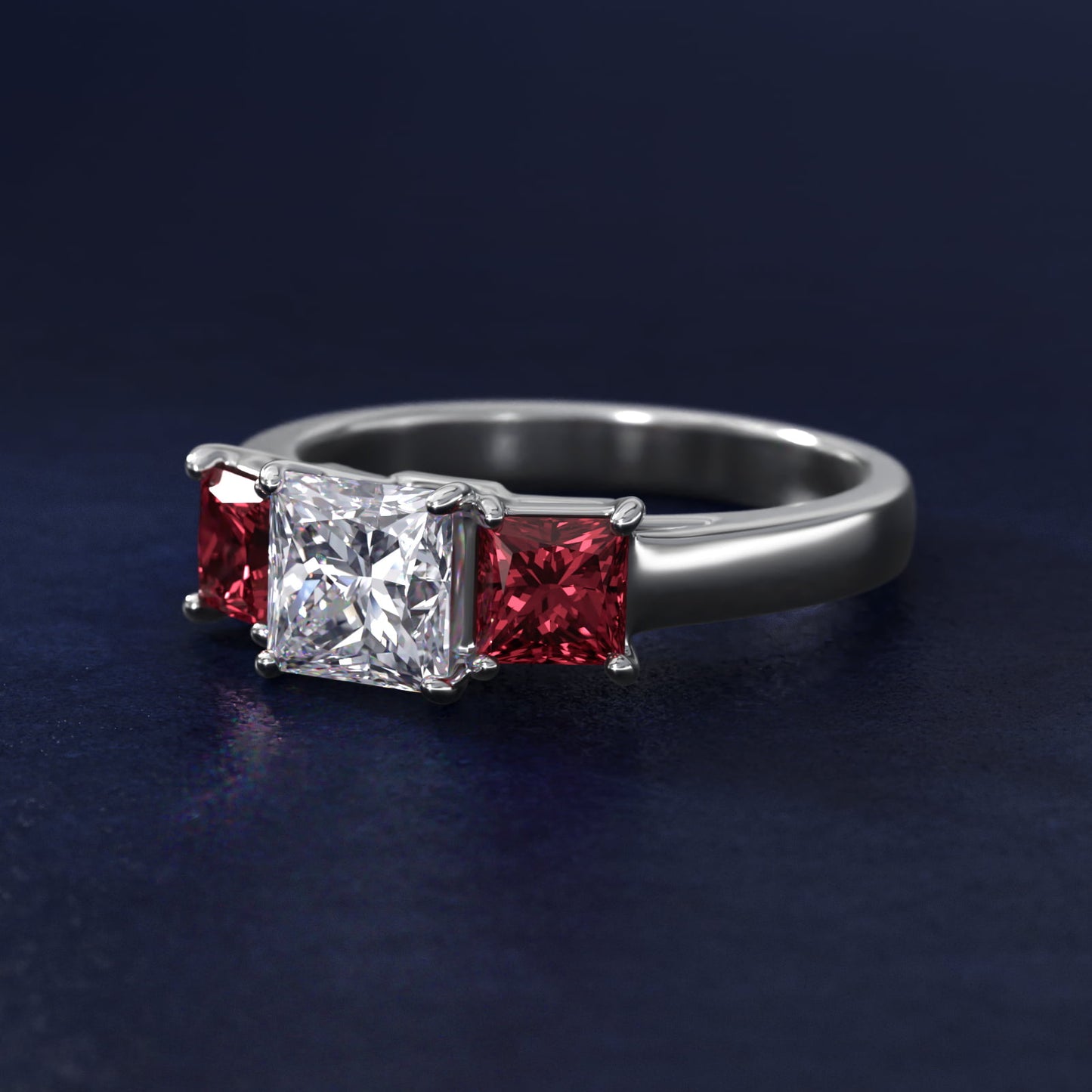 Princess Cut Ruby Three Stone Engagement Ring In Platinum By James Allen - Princess Center