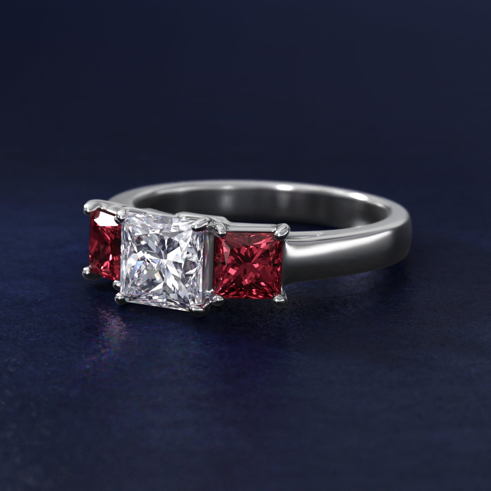 Princess Cut Ruby Three Stone Engagement Ring In Platinum By James Allen - Princess Center