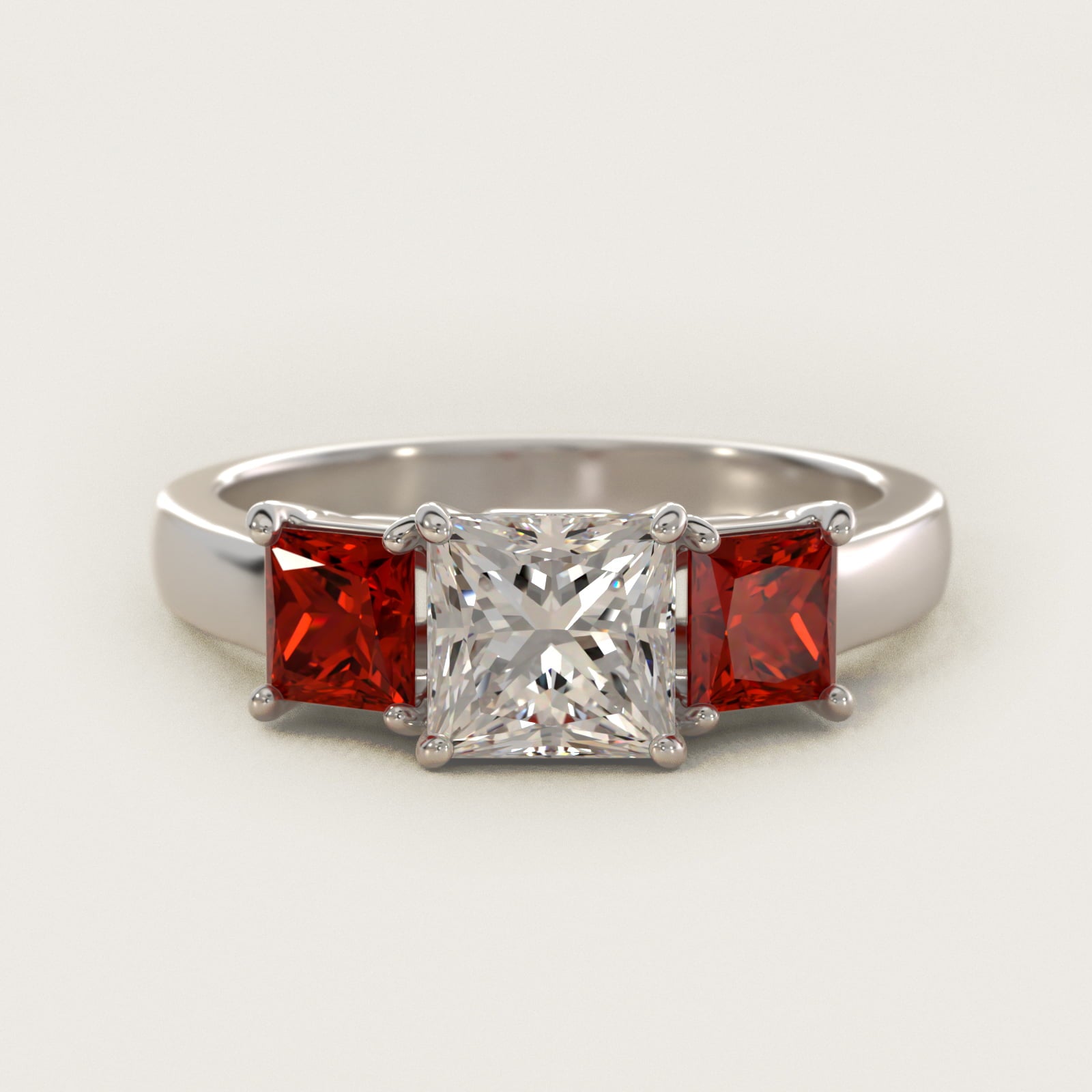 Princess Cut Ruby Three Stone Engagement Ring In Platinum By James Allen - Princess Center