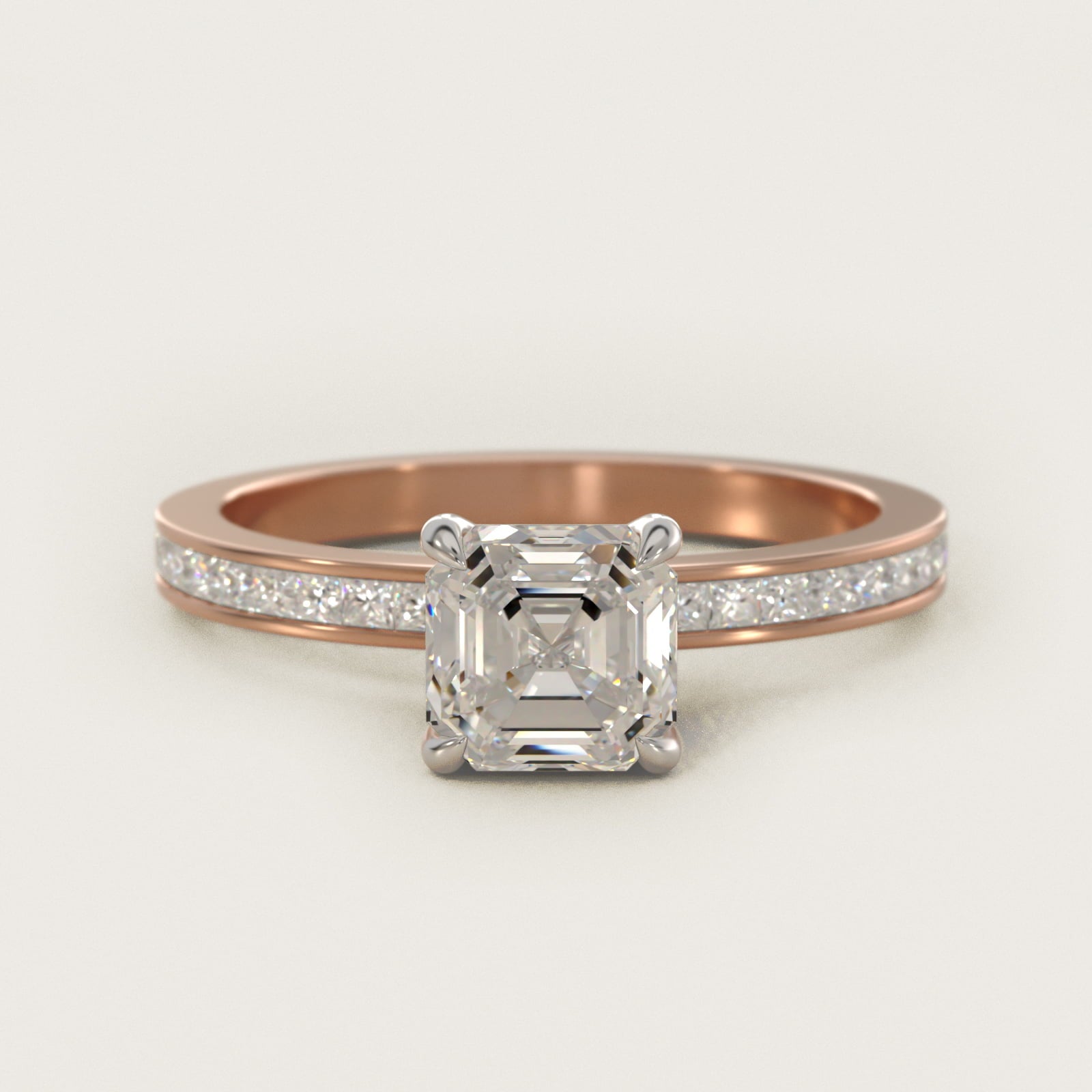 Engagement Ring With Channel Set Princess Cut Diamonds In 14K Rose Gold By James Allen - Asscher Center