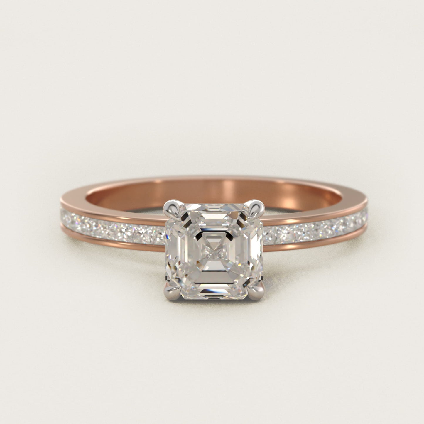Engagement Ring With Channel Set Princess Cut Diamonds In 18k Rose Gold By James Allen - Asscher Center