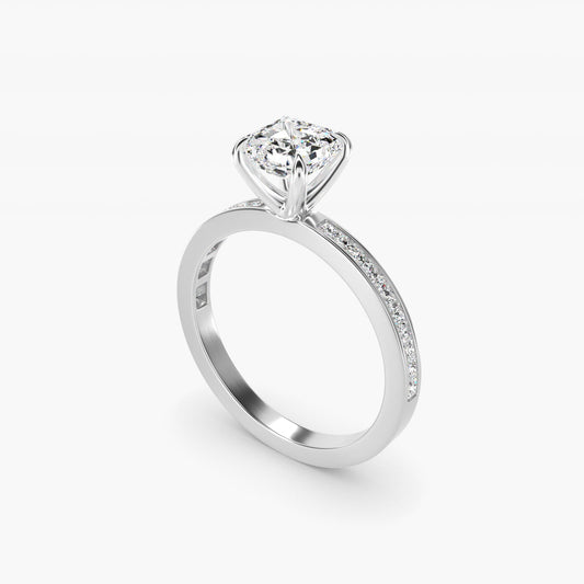 Engagement Ring With Channel Set Princess Cut Diamonds In 14K White Gold By James Allen - Asscher Center