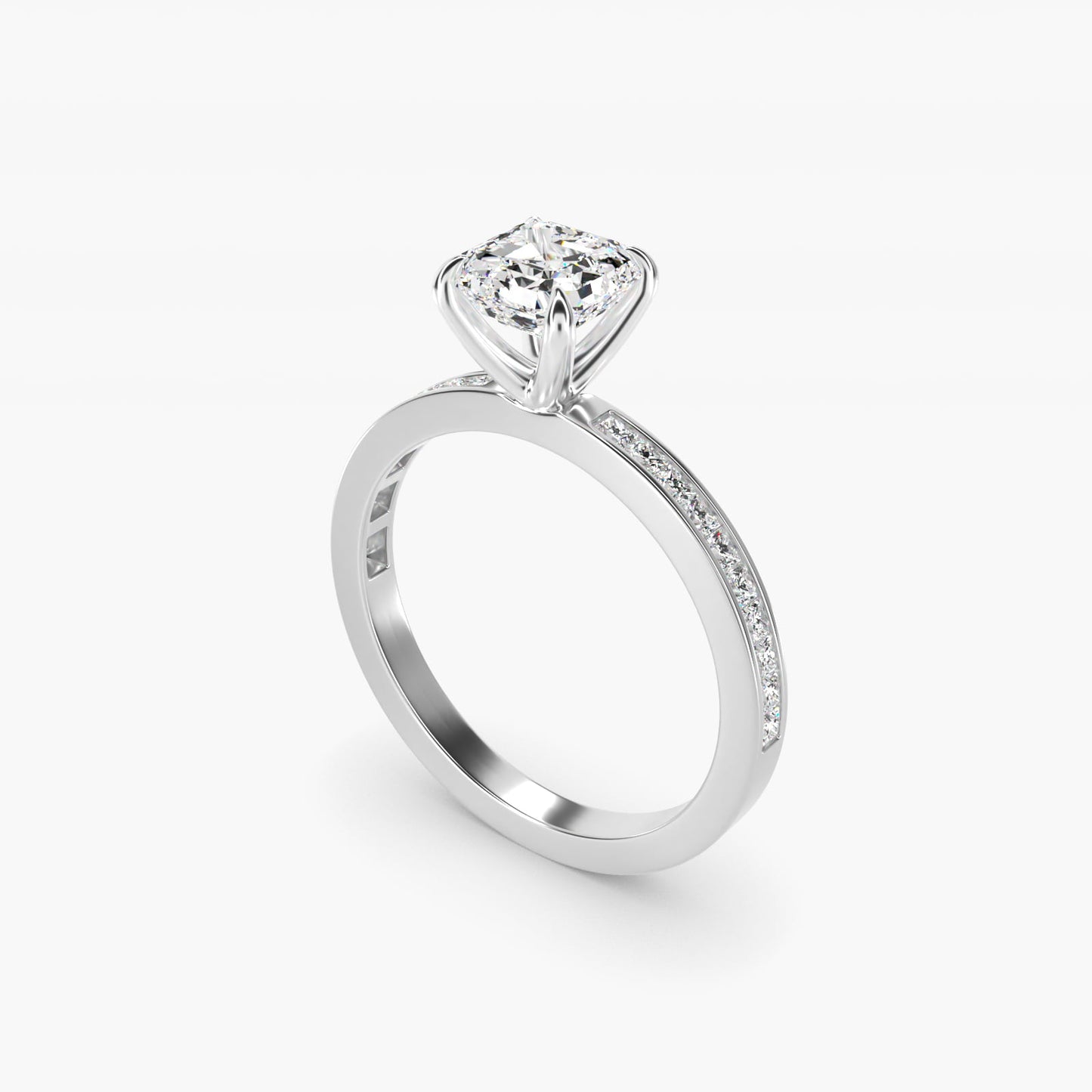 Engagement Ring With Channel Set Princess Cut Diamonds In 18k White Gold By James Allen - Asscher Center
