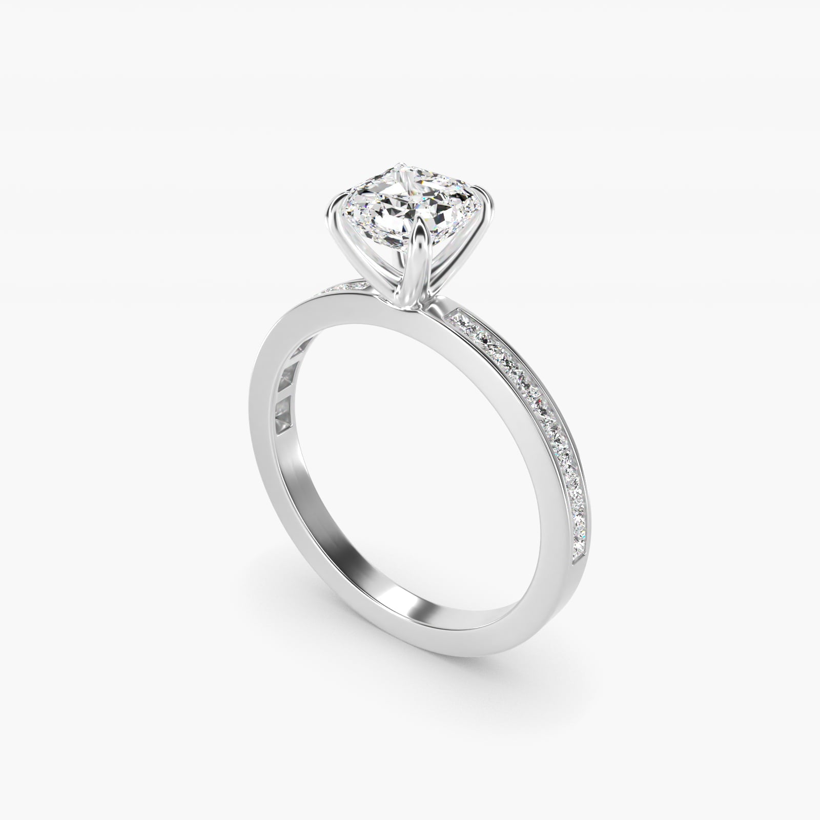 Engagement Ring With Channel Set Princess Cut Diamonds In 18k White Gold By James Allen - Asscher Center