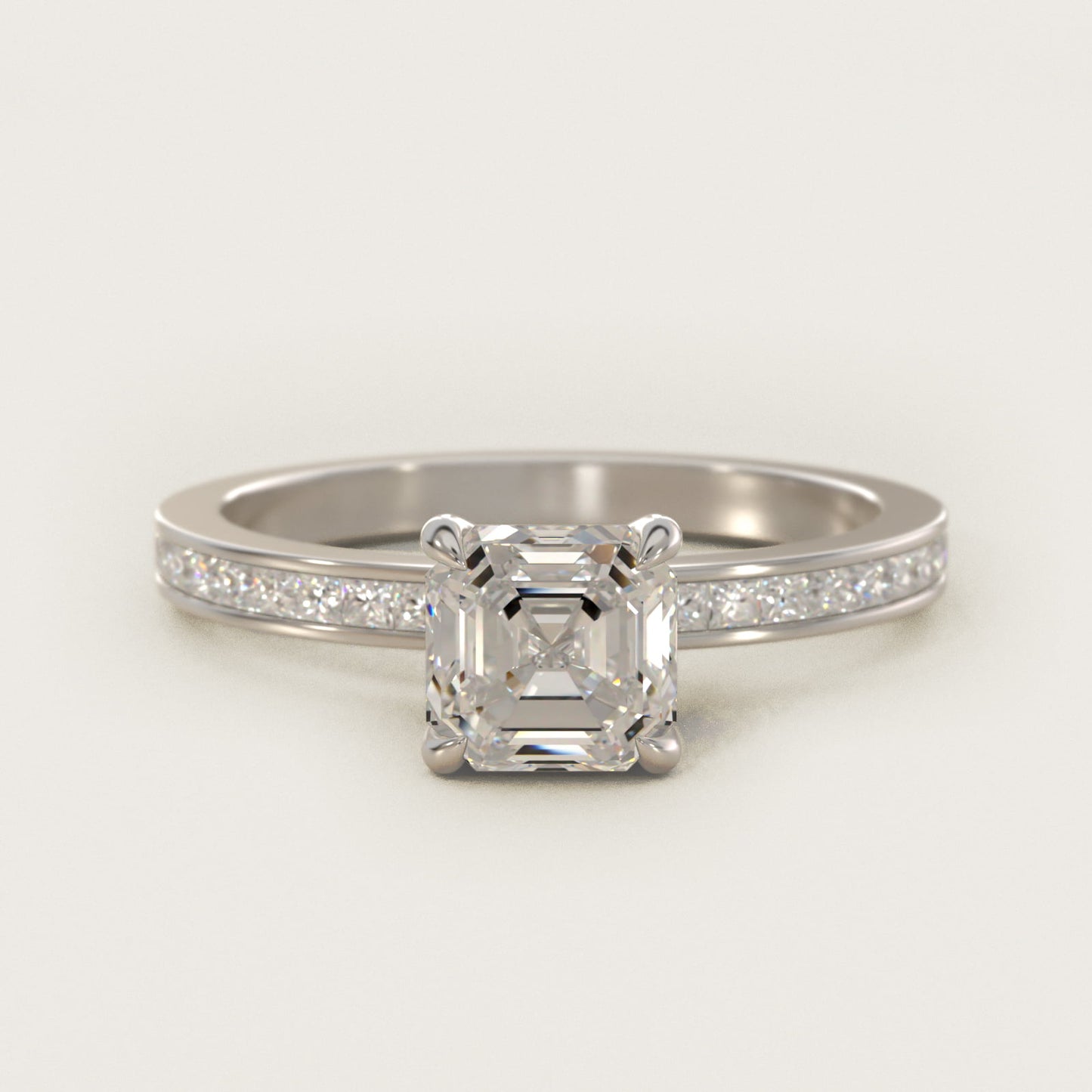 Engagement Ring With Channel Set Princess Cut Diamonds In 14K White Gold By James Allen - Asscher Center