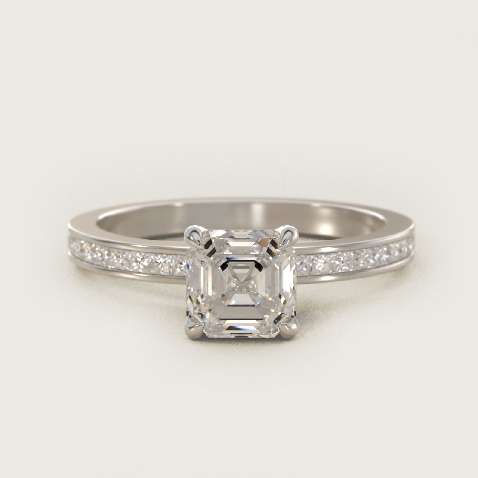 Engagement Ring With Channel Set Princess Cut Diamonds In 18k White Gold By James Allen - Asscher Center