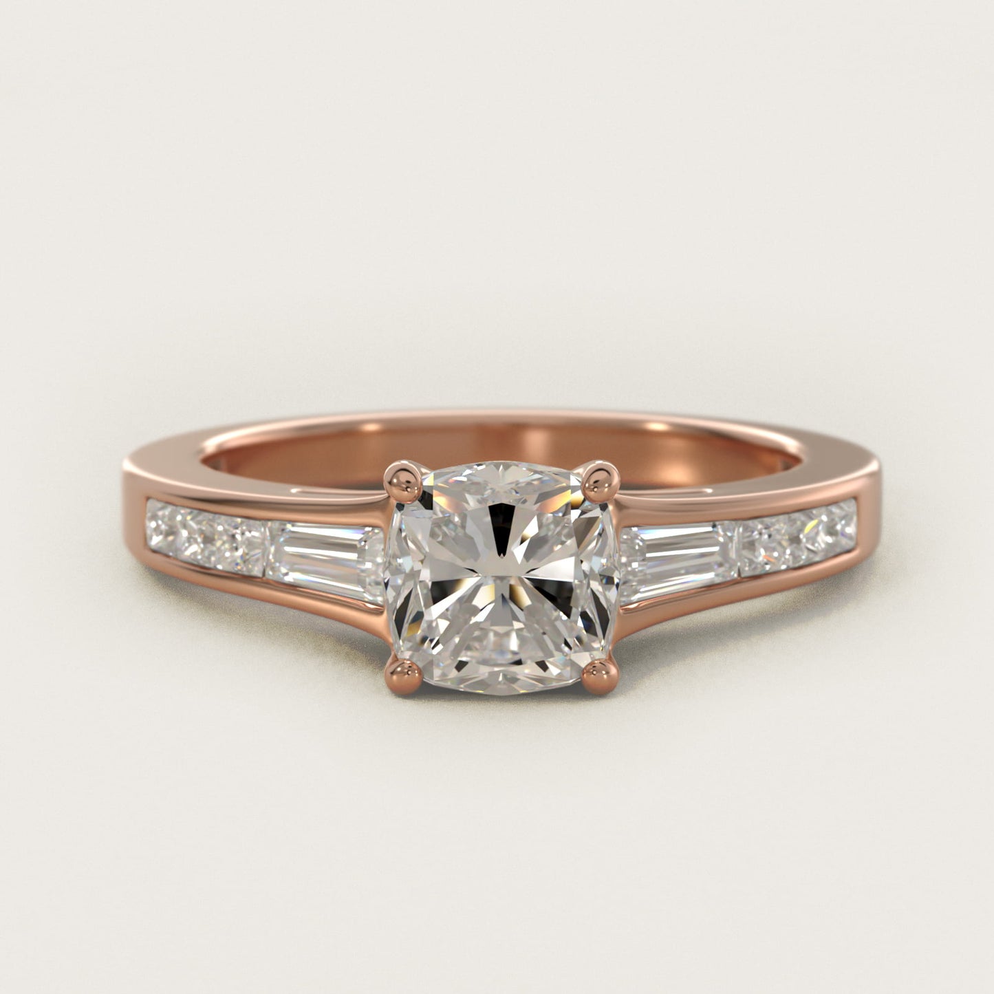 Engagement Ring With Channel Set Tapered Baguette And Princess Cut Diamonds In 14K Rose Gold By James Allen - Cushion Center