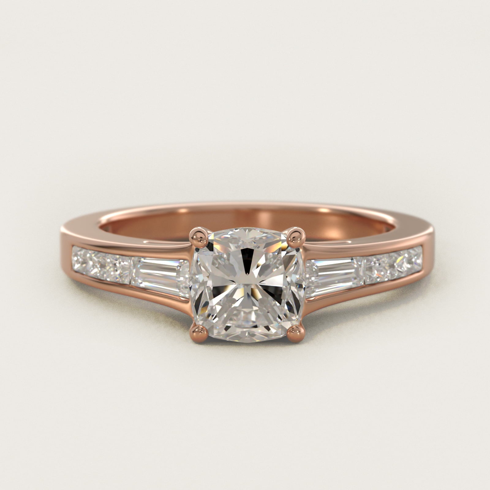 Engagement Ring With Channel Set Tapered Baguette And Princess Cut Diamonds In 14K Rose Gold By James Allen - Cushion Center
