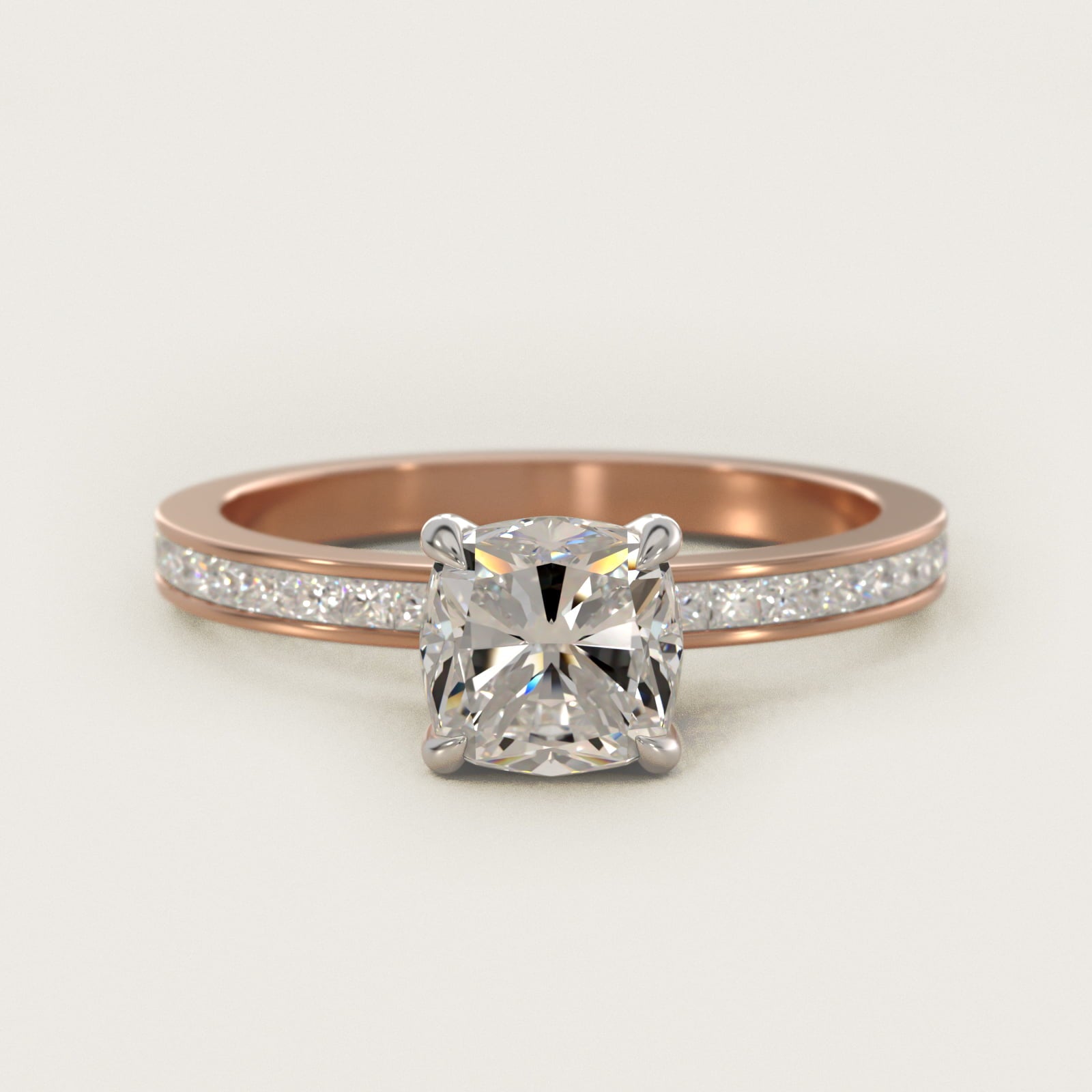 Engagement Ring With Channel Set Princess Cut Diamonds In 14K Rose Gold By James Allen - Cushion Center