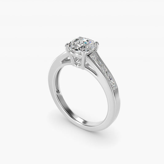 Engagement Ring With Channel Set Tapered Baguette And Princess Cut Diamonds In 14K White Gold By James Allen - Cushion Center