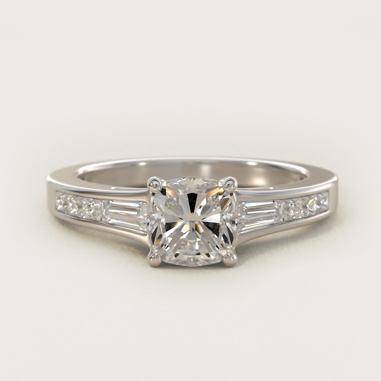 Engagement Ring With Channel Set Tapered Baguette And Princess Cut Diamonds In 18k White Gold By James Allen - Cushion Center