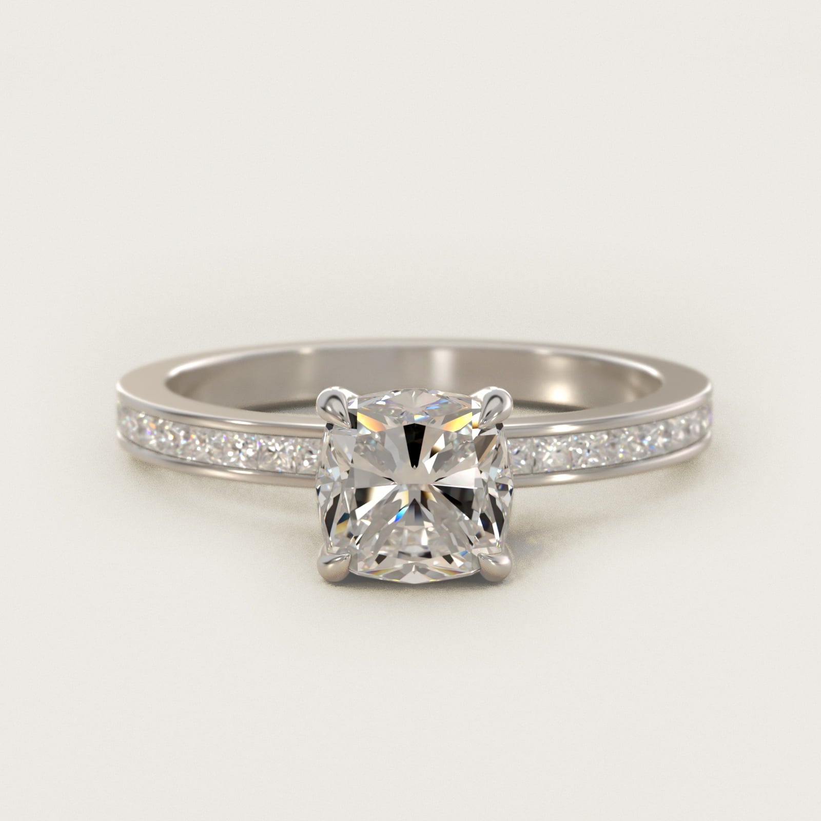 Engagement Ring With Channel Set Princess Cut Diamonds In 14K White Gold By James Allen - Cushion Center