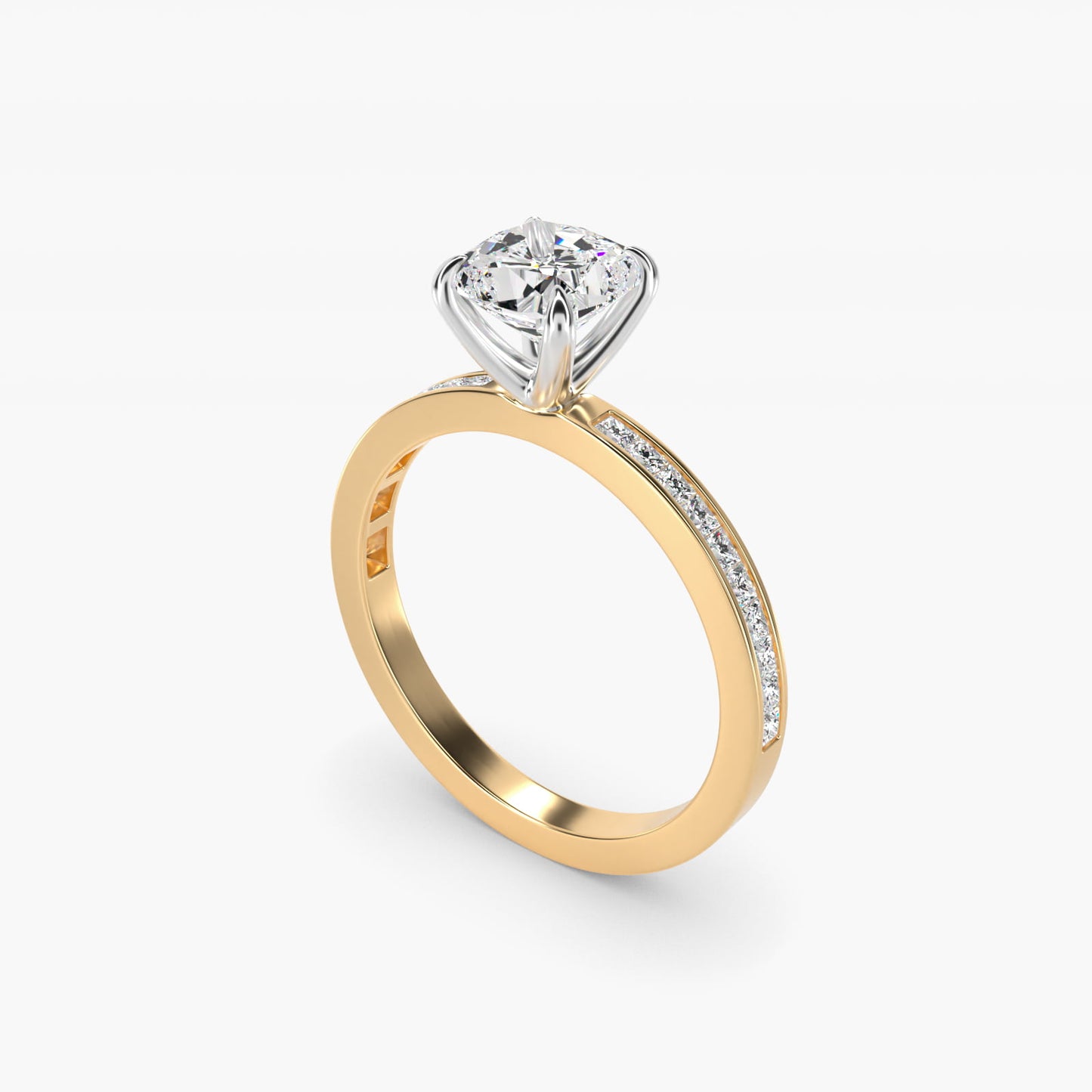 Engagement Ring With Channel Set Princess Cut Diamonds In 18k Yellow Gold By James Allen - Cushion Center