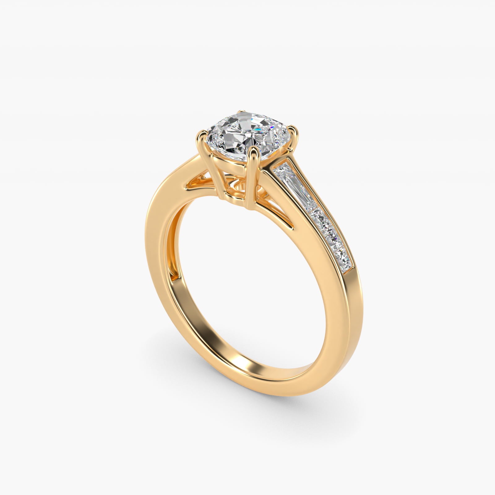 Engagement Ring With Channel Set Tapered Baguette And Princess Cut Diamonds In 18k Yellow Gold By James Allen - Cushion Center