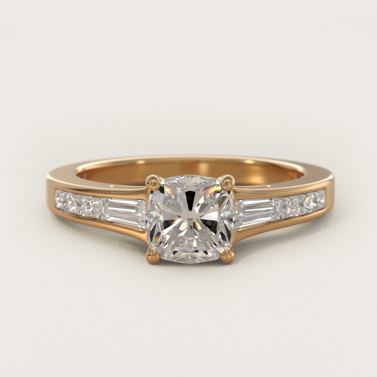 Engagement Ring With Channel Set Tapered Baguette And Princess Cut Diamonds In 14K Yellow Gold By James Allen - Cushion Center