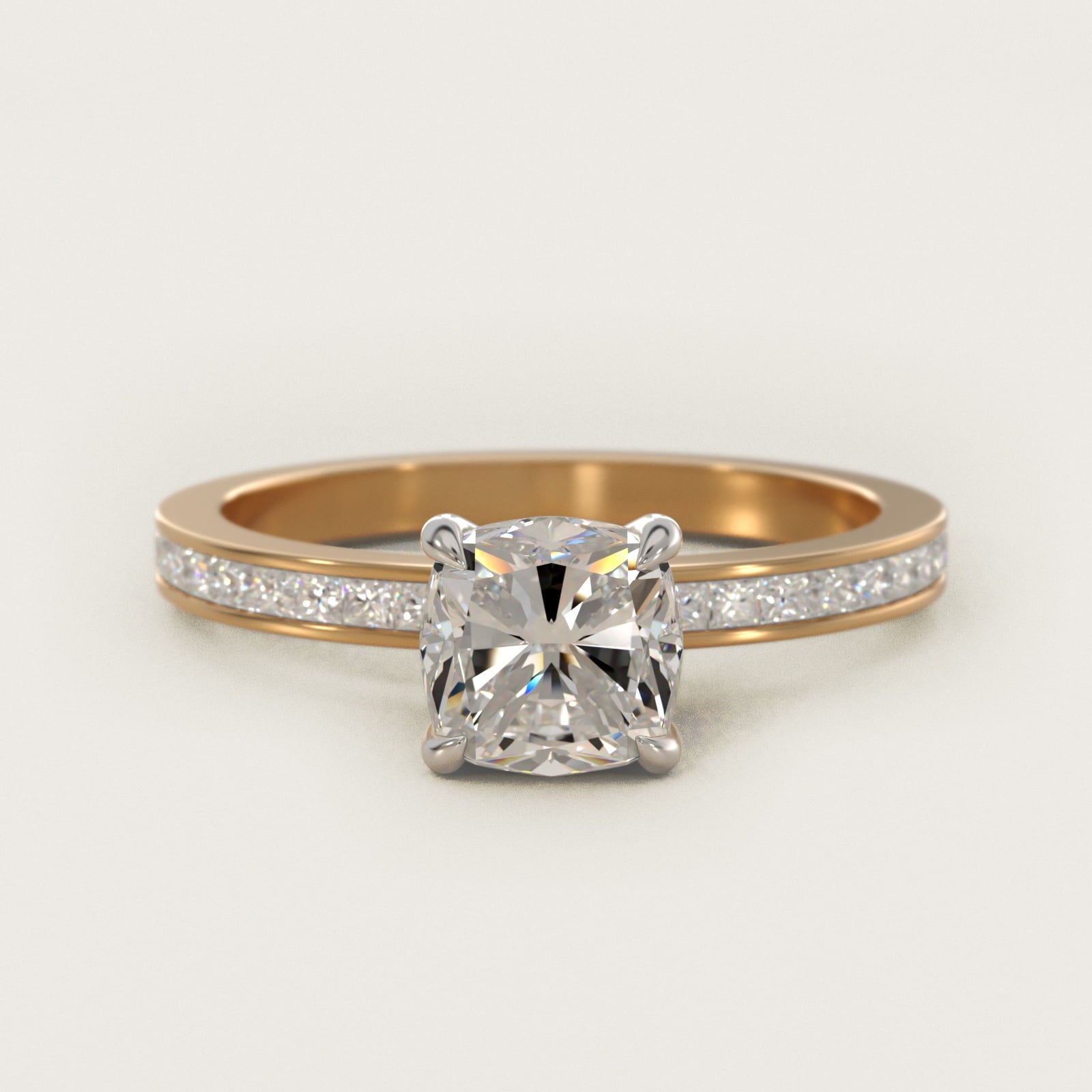 Engagement Ring With Channel Set Princess Cut Diamonds In 18k Yellow Gold By James Allen - Cushion Center