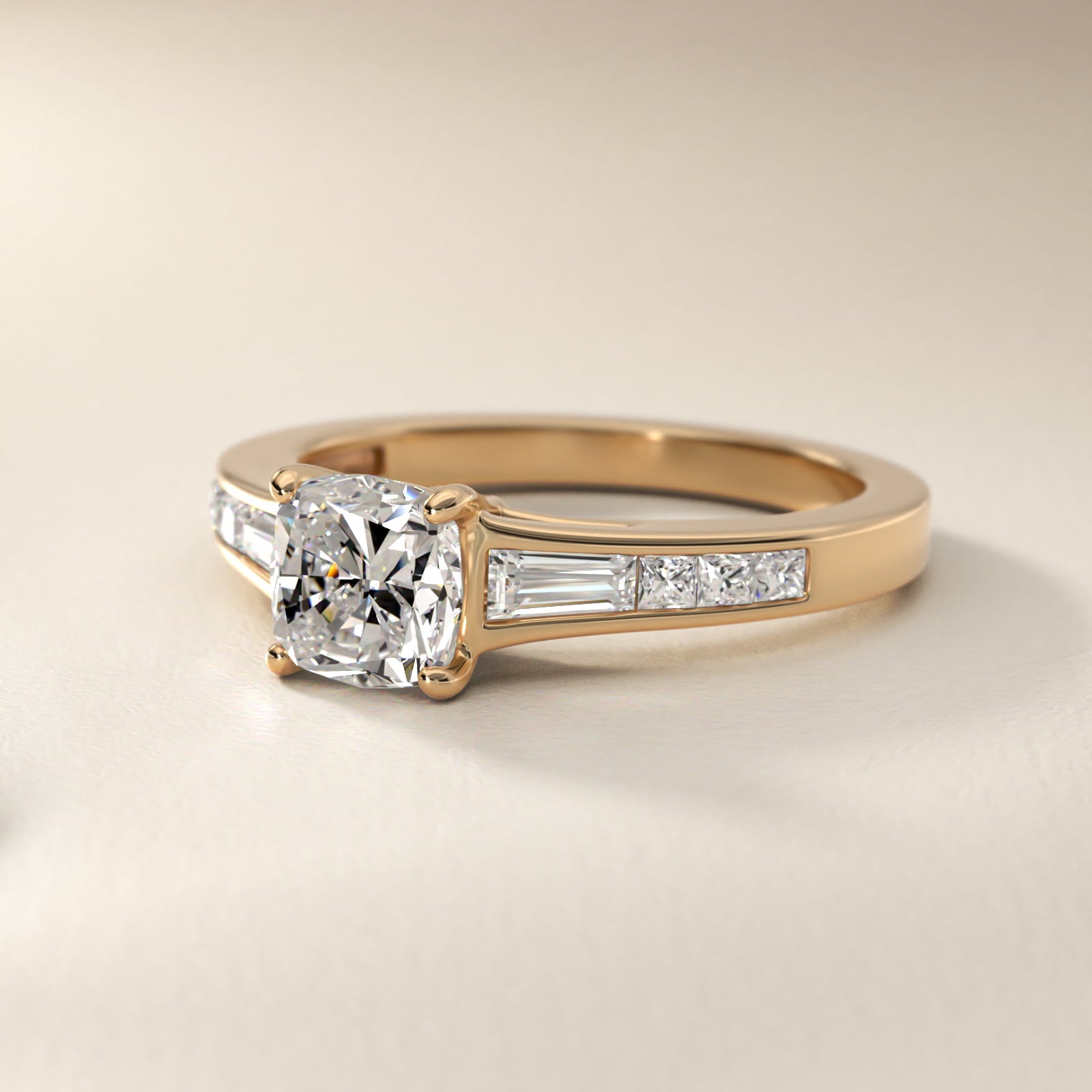 Engagement Ring With Channel Set Tapered Baguette And Princess Cut Diamonds In 18k Yellow Gold By James Allen - Cushion Center
