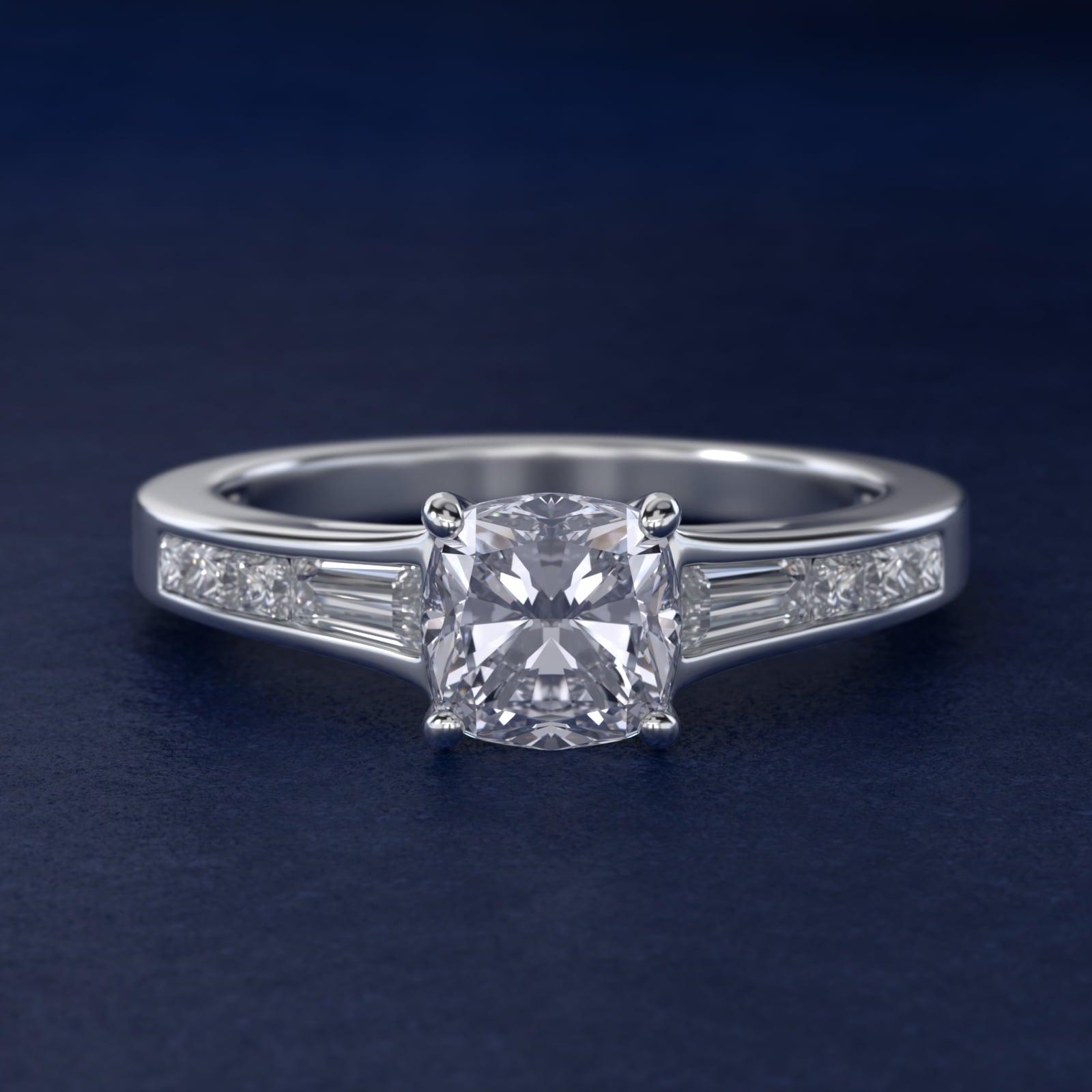 Engagement Ring With Channel Set Tapered Baguette And Princess Cut Diamonds In Platinum By James Allen - Cushion Center