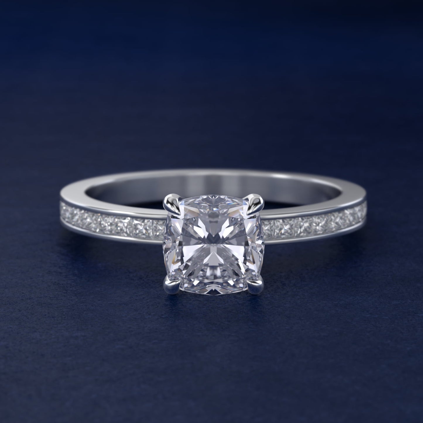 Engagement Ring With Channel Set Princess Cut Diamonds In Platinum By James Allen - Cushion Center