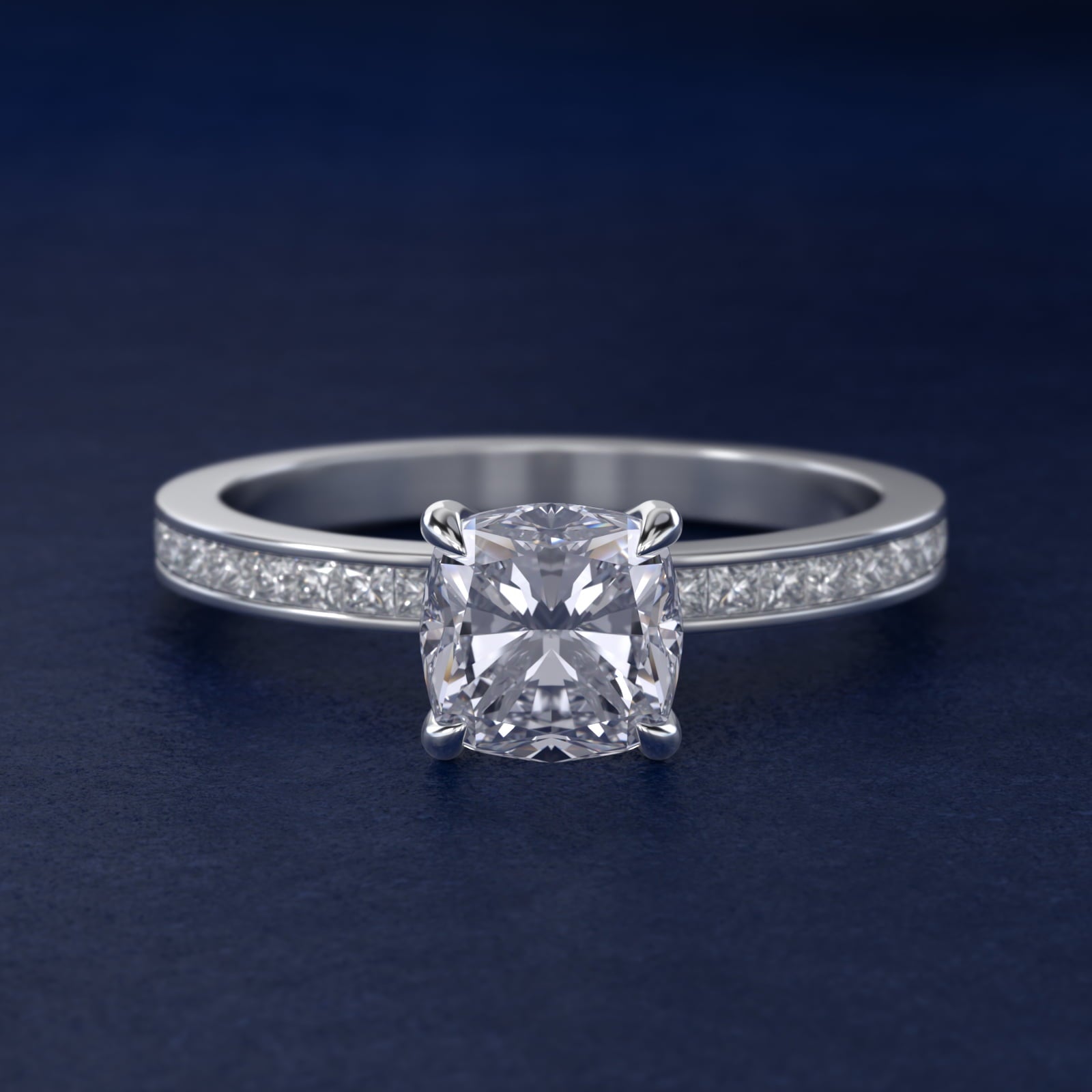 Engagement Ring With Channel Set Princess Cut Diamonds In Platinum By James Allen - Cushion Center