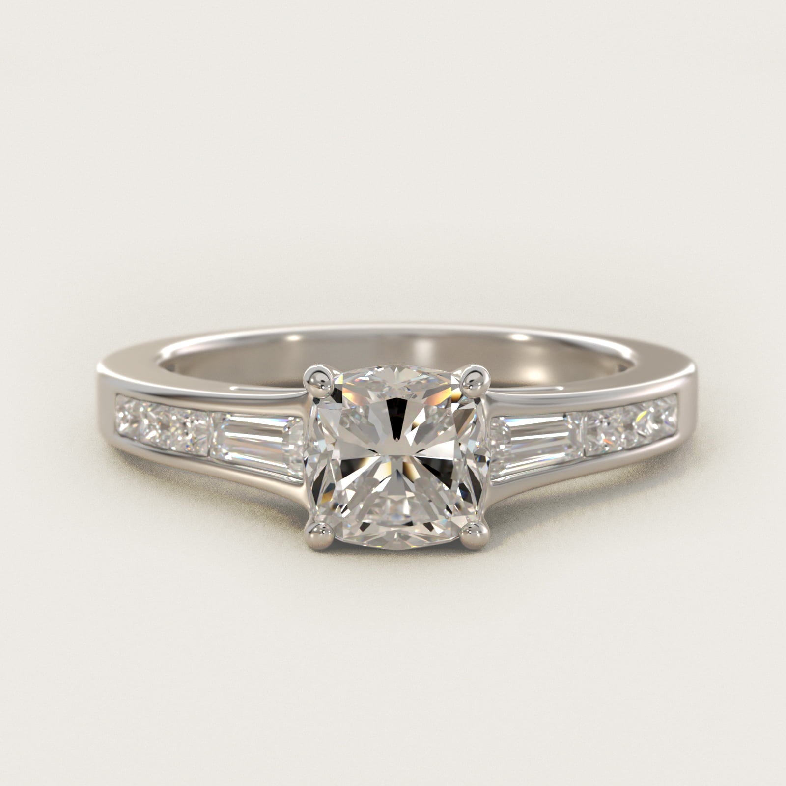 Engagement Ring With Channel Set Tapered Baguette And Princess Cut Diamonds In Platinum By James Allen - Cushion Center