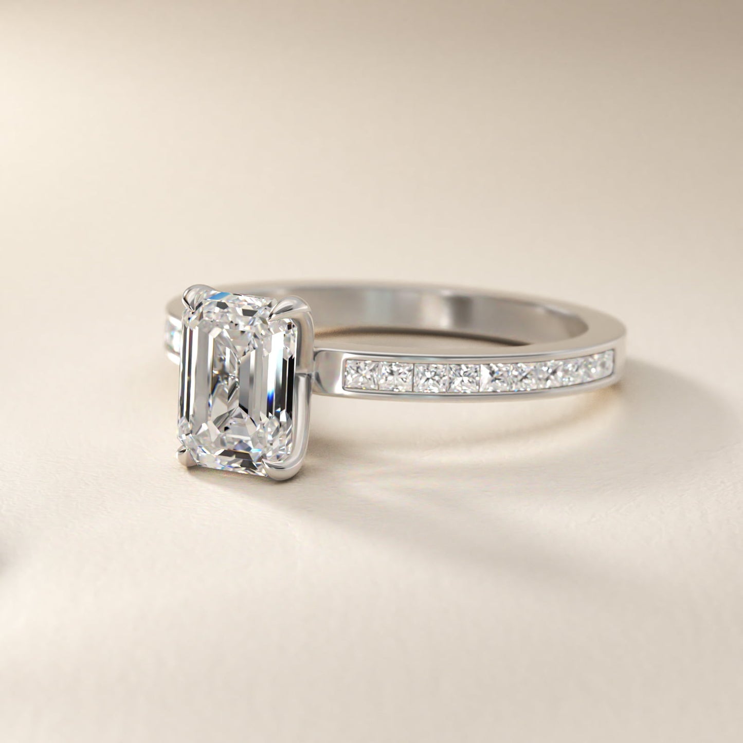 Engagement Ring With Channel Set Princess Cut Diamonds In 14K White Gold By James Allen - Emerald Center