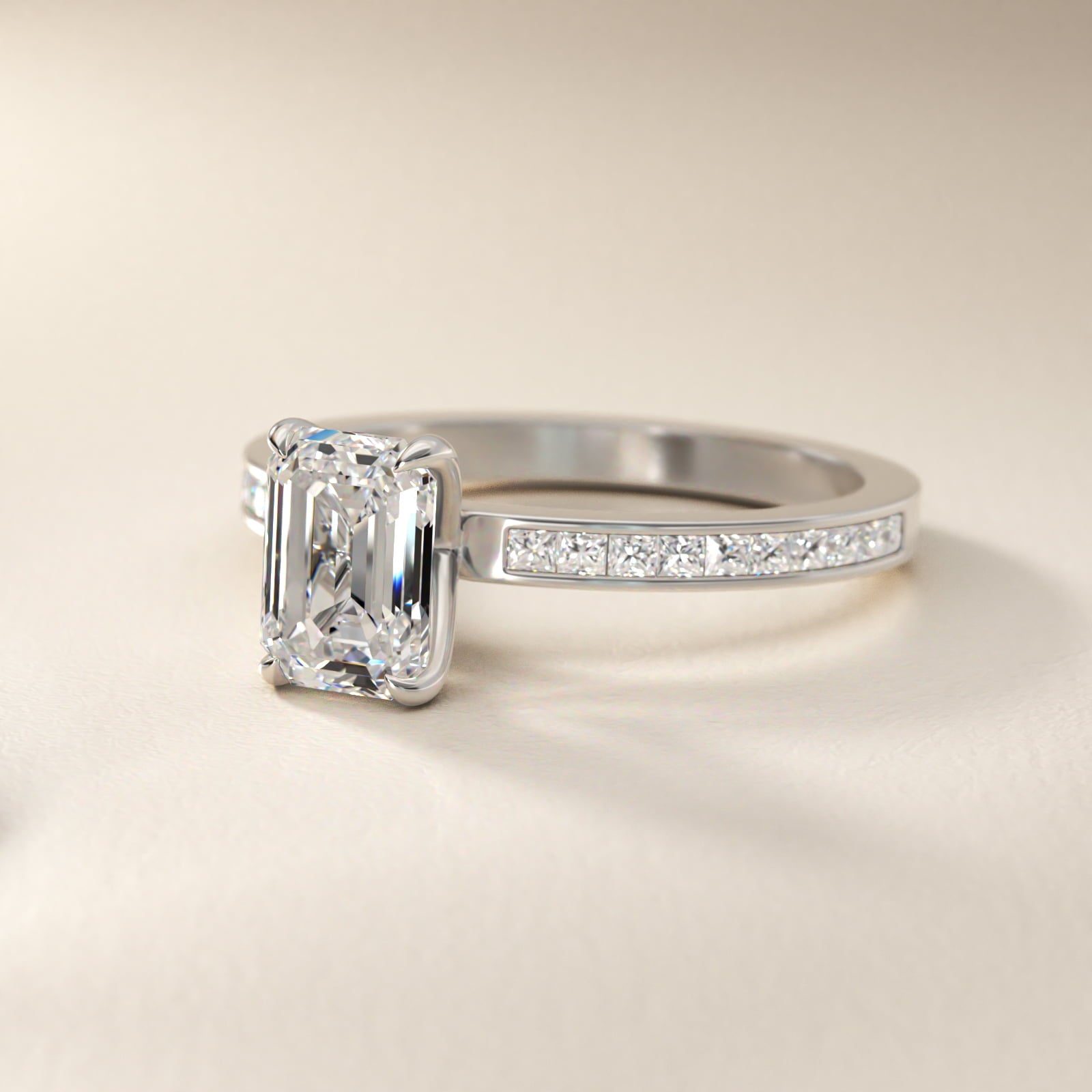 Engagement Ring With Channel Set Princess Cut Diamonds In 18k White Gold By James Allen - Emerald Center