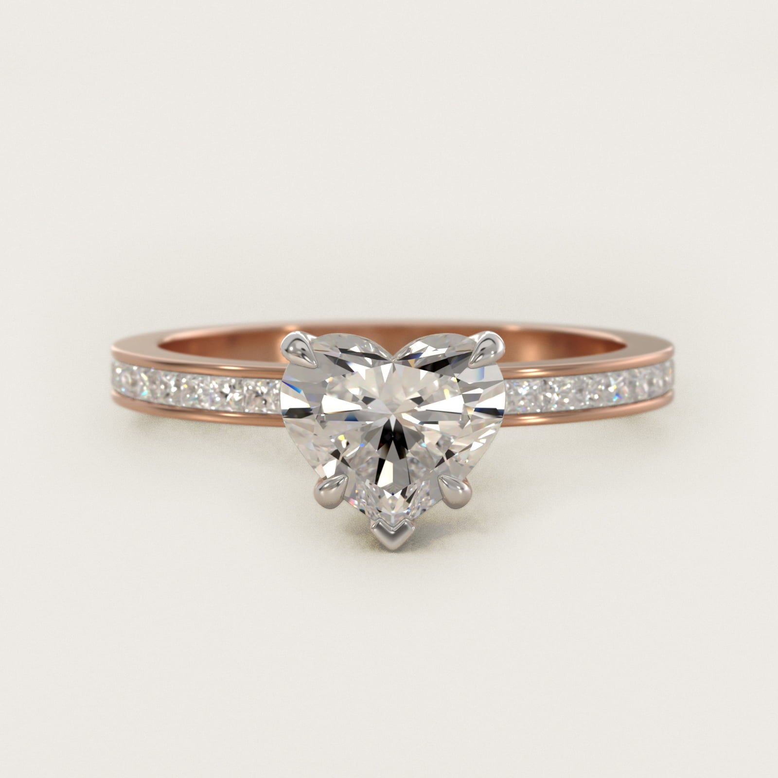 Engagement Ring With Channel Set Princess Cut Diamonds In 14K Rose Gold By James Allen - Heart Center