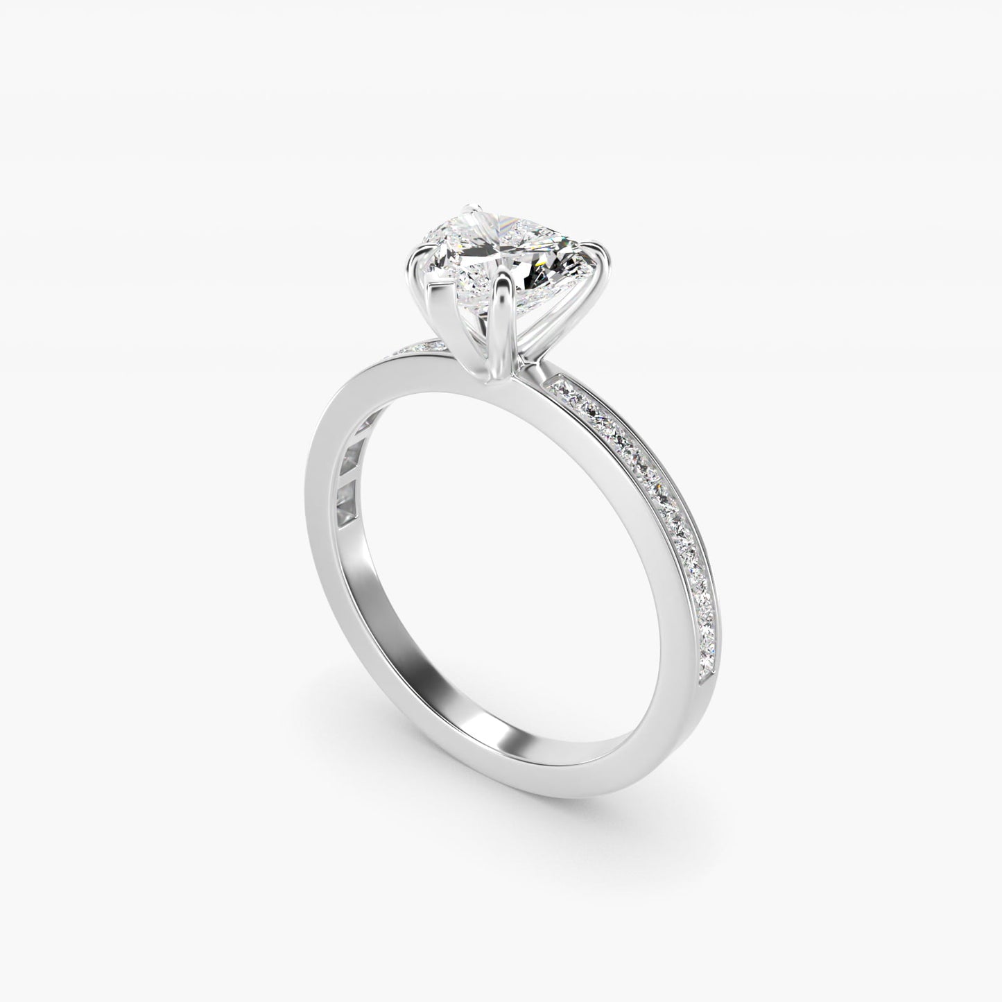 Engagement Ring With Channel Set Princess Cut Diamonds In 14K White Gold By James Allen - Heart Center