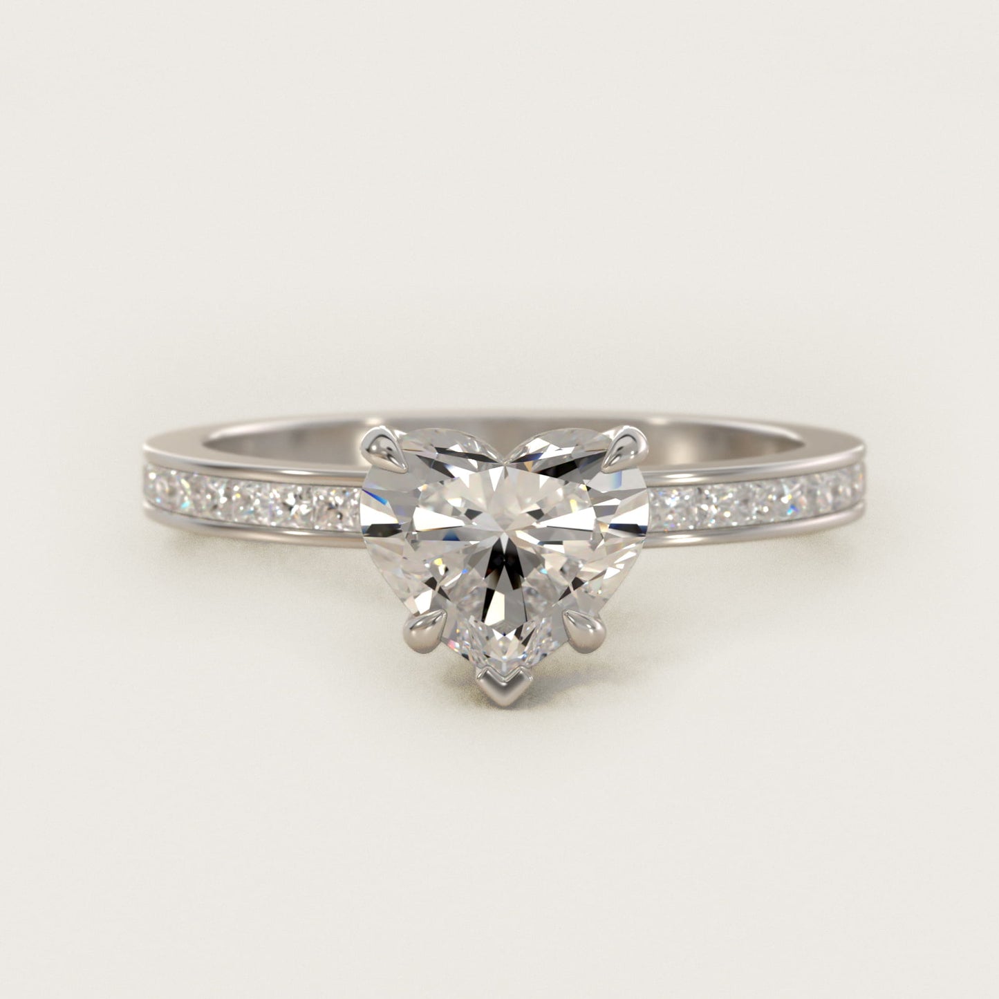 Engagement Ring With Channel Set Princess Cut Diamonds In 14K White Gold By James Allen - Heart Center