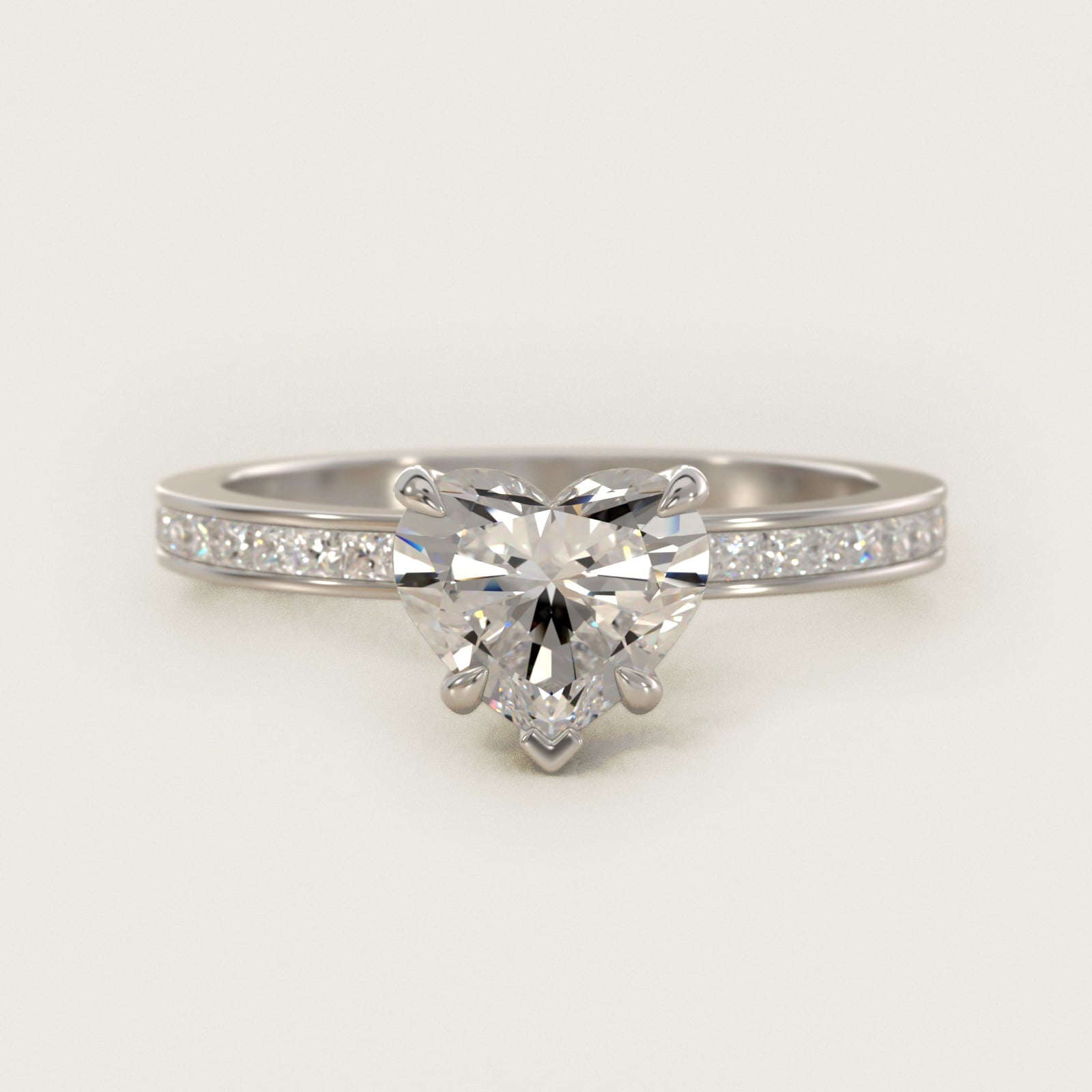 Engagement Ring With Channel Set Princess Cut Diamonds In 18k White Gold By James Allen - Heart Center