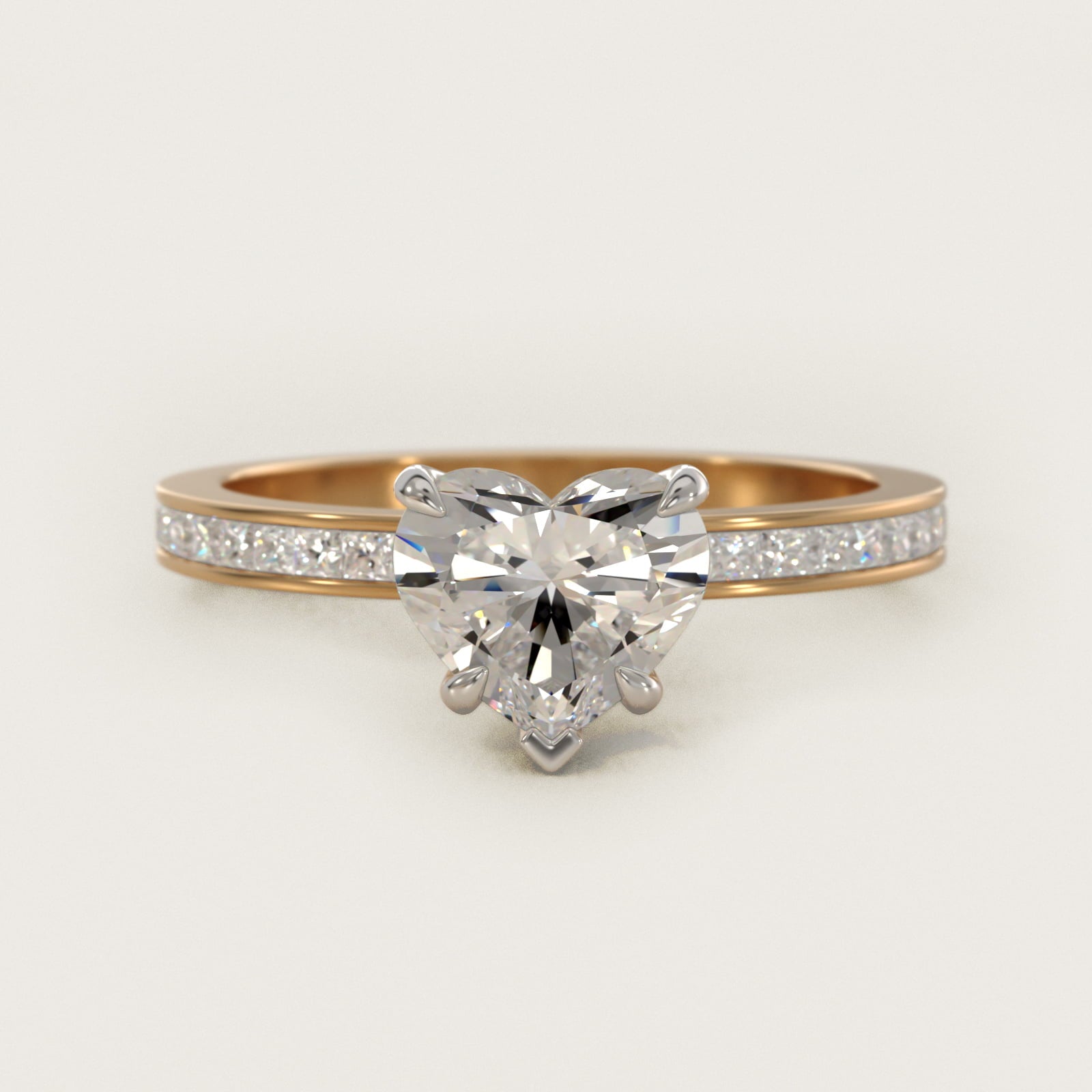 Engagement Ring With Channel Set Princess Cut Diamonds In 18k Yellow Gold By James Allen - Heart Center
