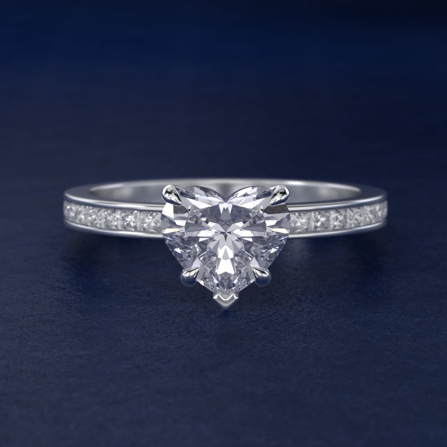 Engagement Ring With Channel Set Princess Cut Diamonds In Platinum By James Allen - Heart Center