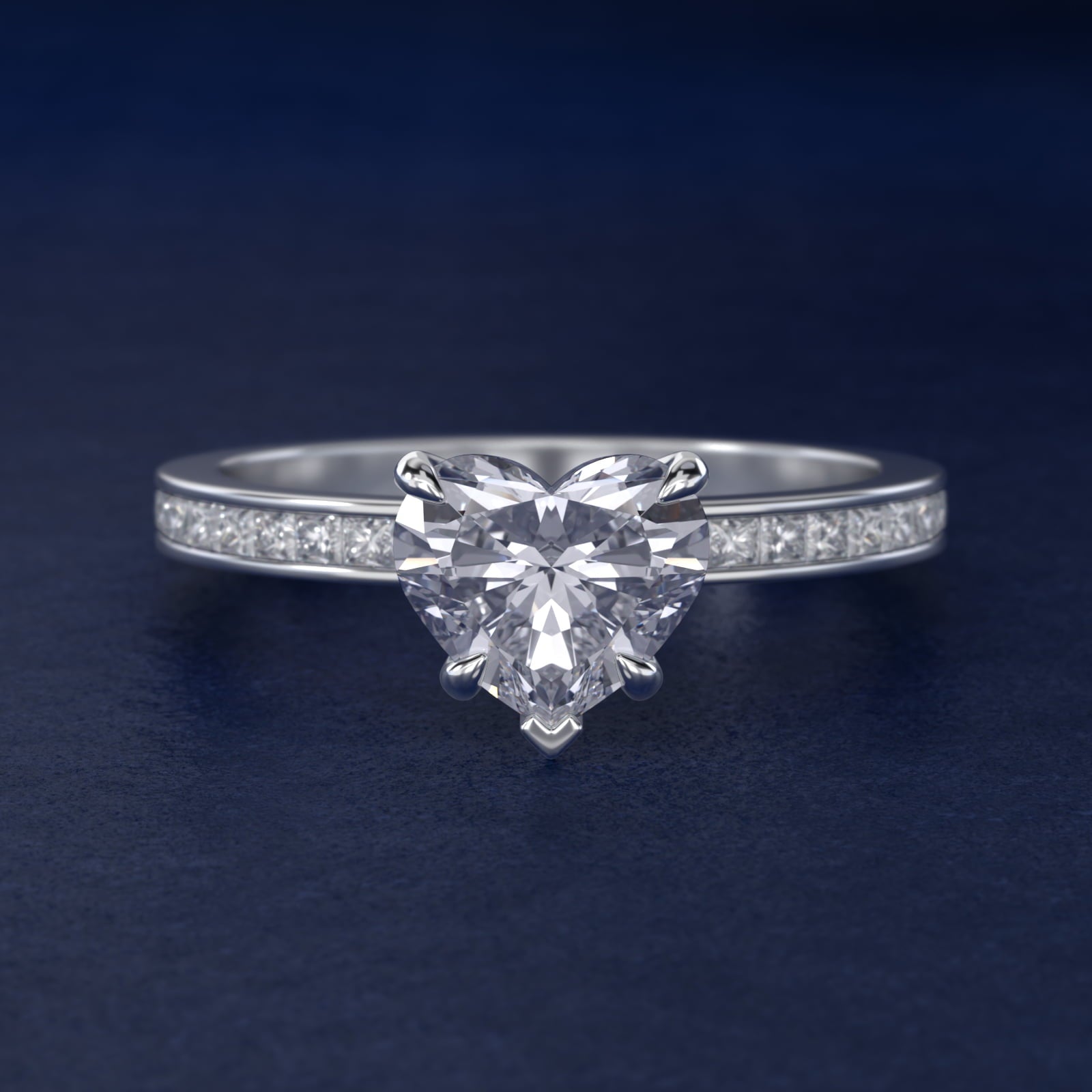 Engagement Ring With Channel Set Princess Cut Diamonds In Platinum By James Allen - Heart Center