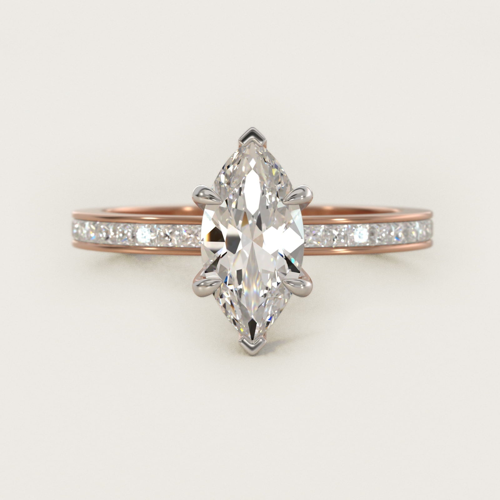 Engagement Ring With Channel Set Princess Cut Diamonds In 18k Rose Gold By James Allen - Marquise Center