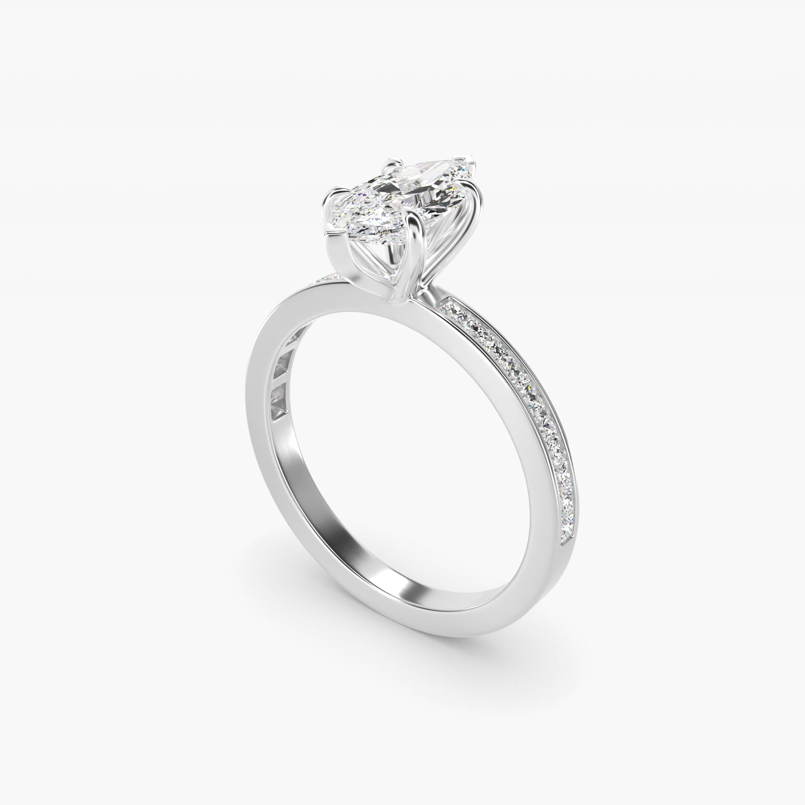 Engagement Ring With Channel Set Princess Cut Diamonds In 18k White Gold By James Allen - Marquise Center