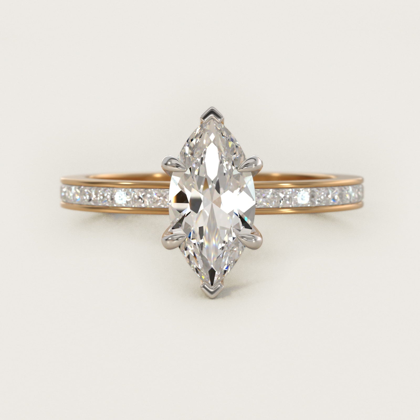 Engagement Ring With Channel Set Princess Cut Diamonds In 14K Yellow Gold By James Allen - Marquise Center