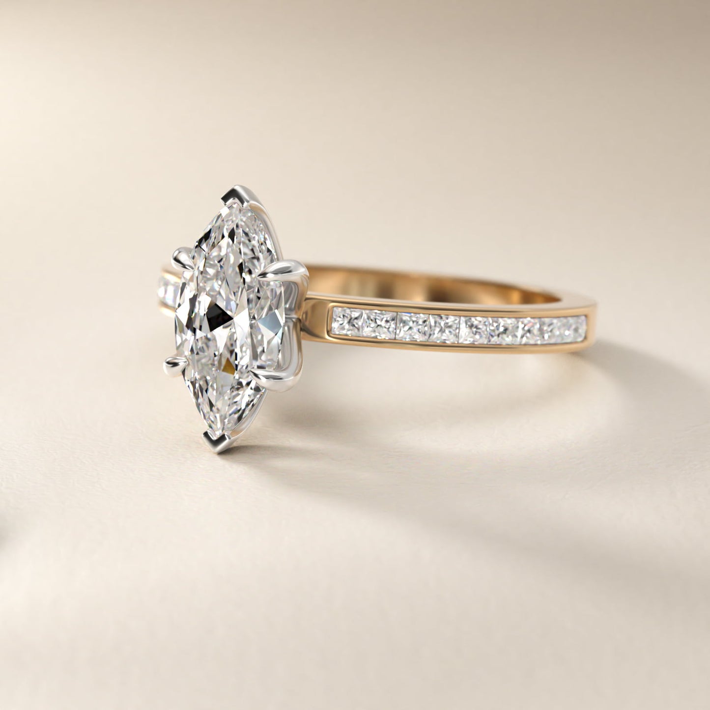 Engagement Ring With Channel Set Princess Cut Diamonds In 18k Yellow Gold By James Allen - Marquise Center