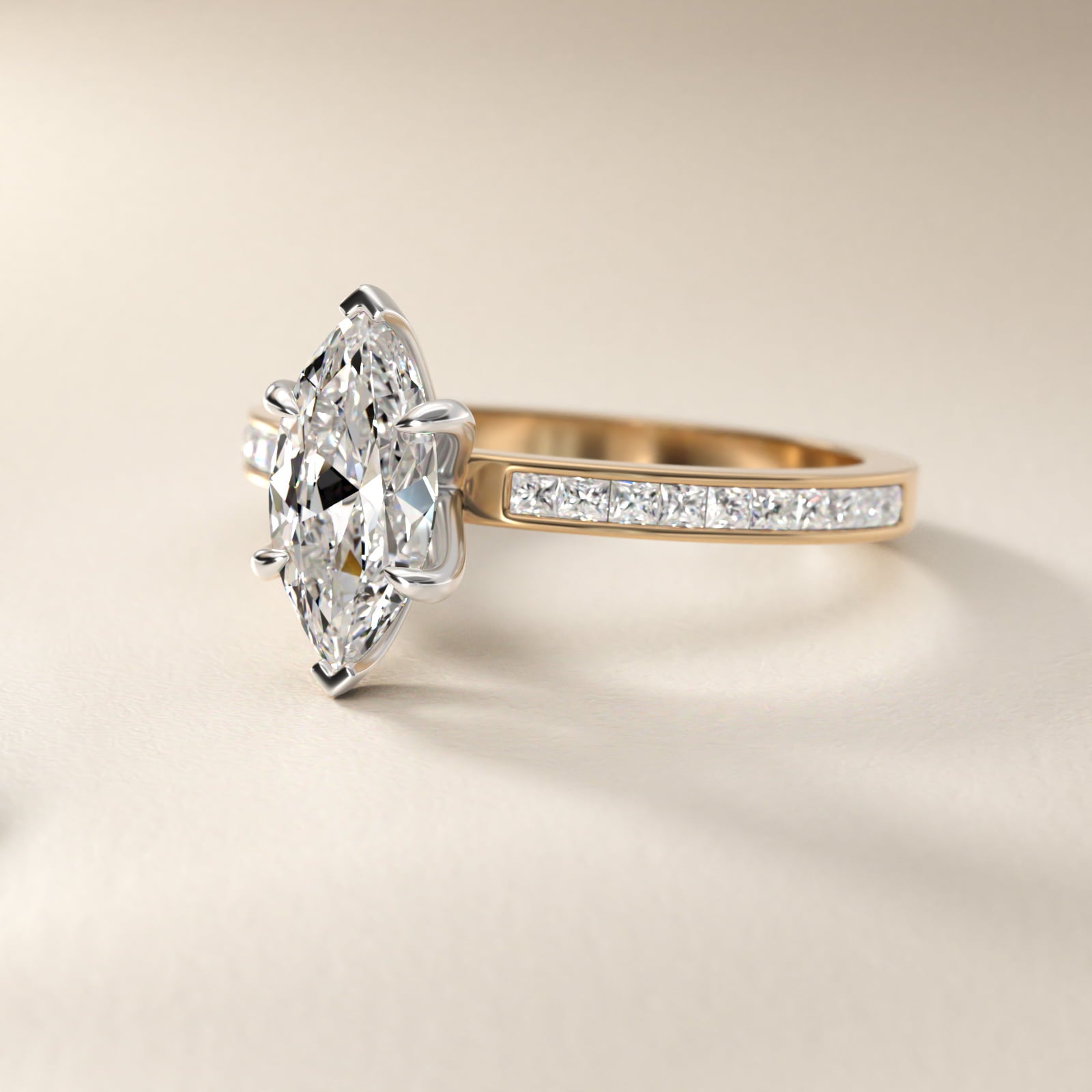 Engagement Ring With Channel Set Princess Cut Diamonds In 18k Yellow Gold By James Allen - Marquise Center