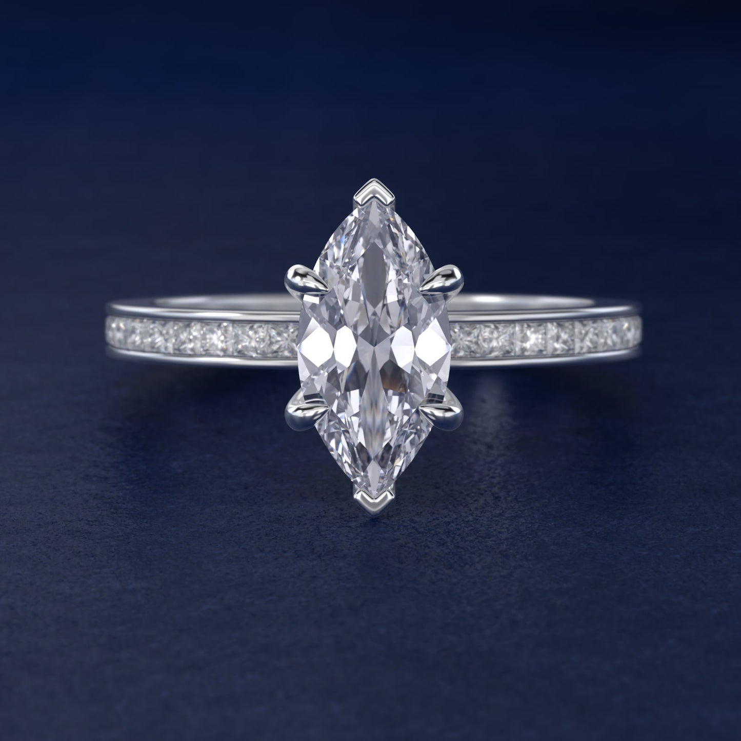 Engagement Ring With Channel Set Princess Cut Diamonds In Platinum By James Allen - Marquise Center
