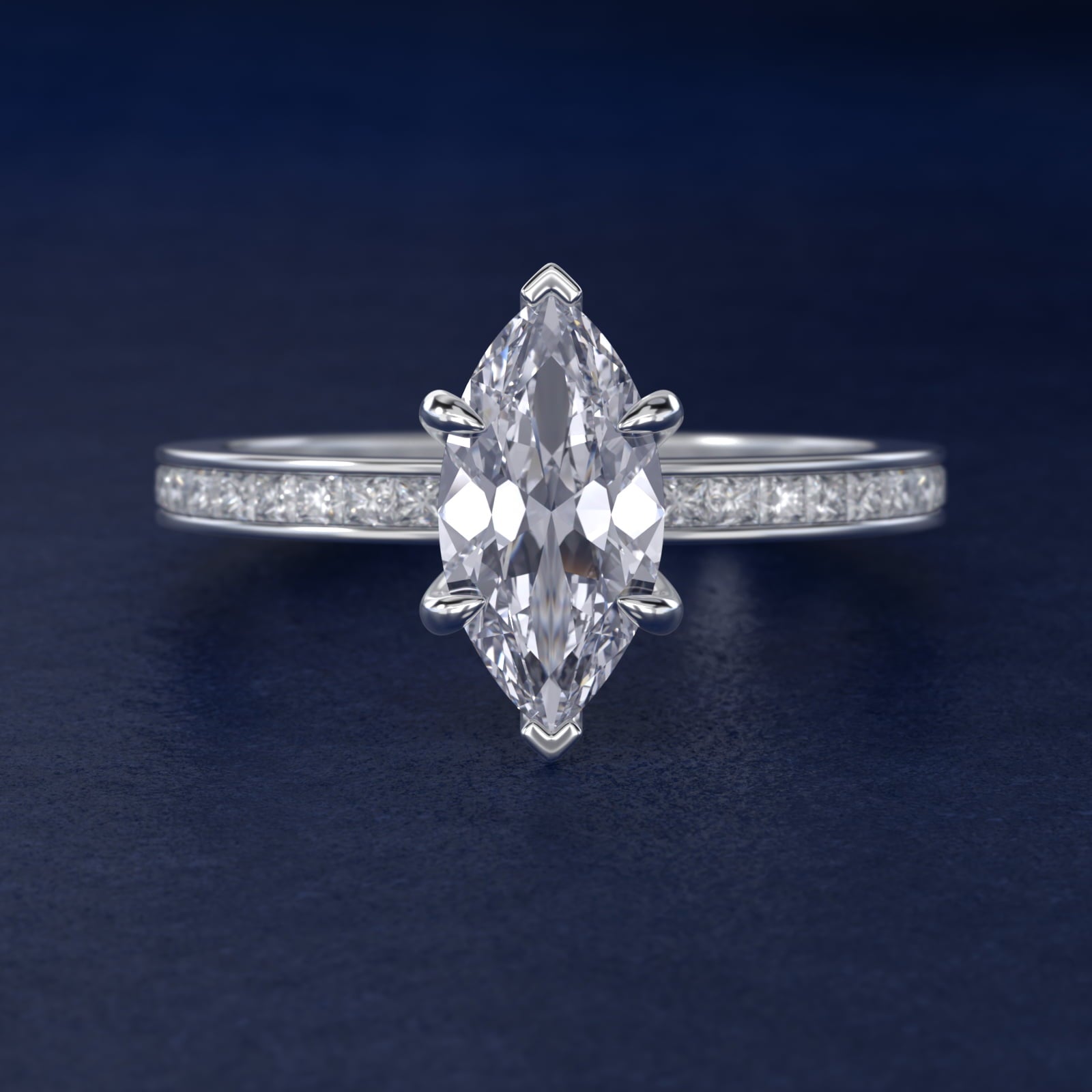 Engagement Ring With Channel Set Princess Cut Diamonds In Platinum By James Allen - Marquise Center