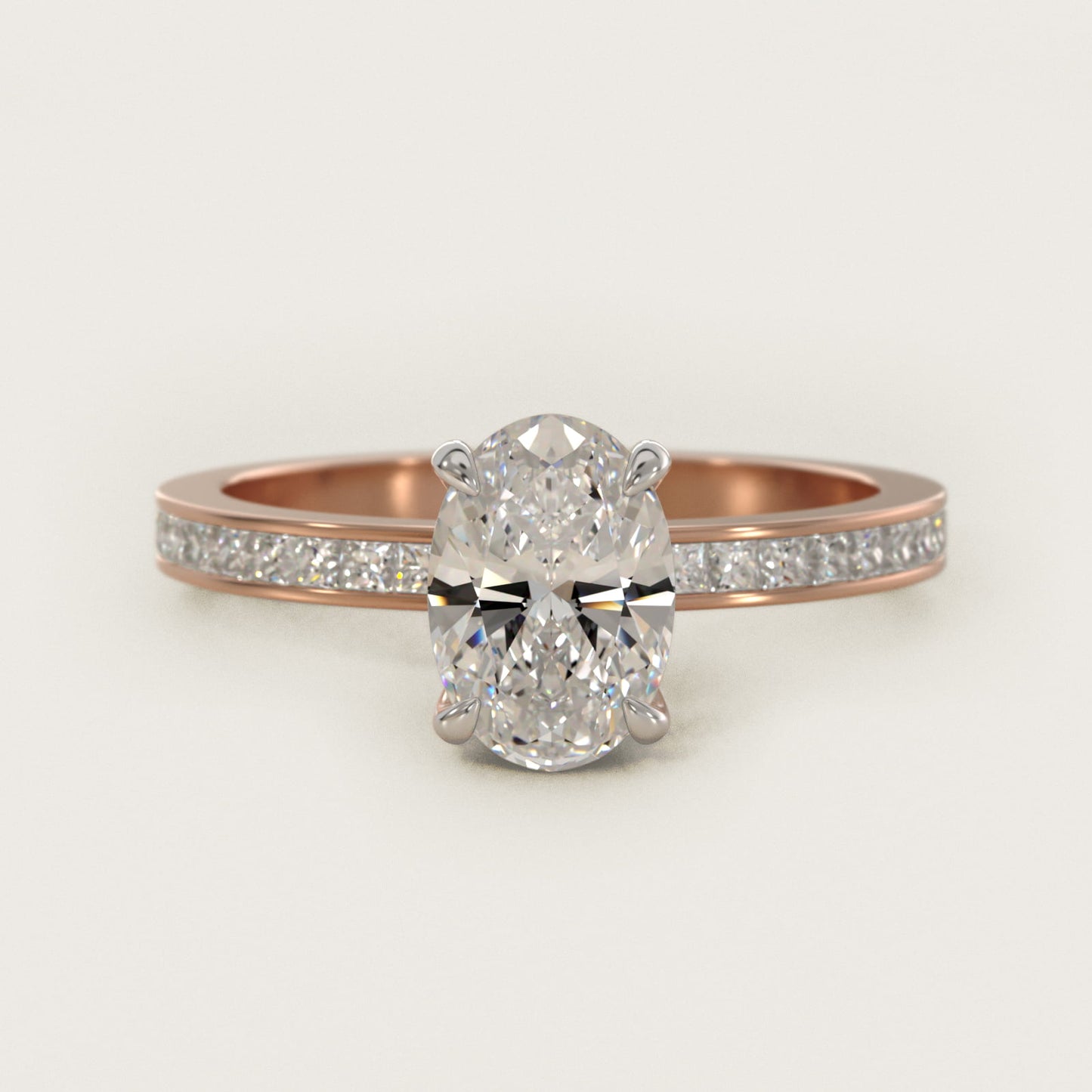 Engagement Ring With Channel Set Princess Cut Diamonds In 18k Rose Gold By James Allen - Oval Center
