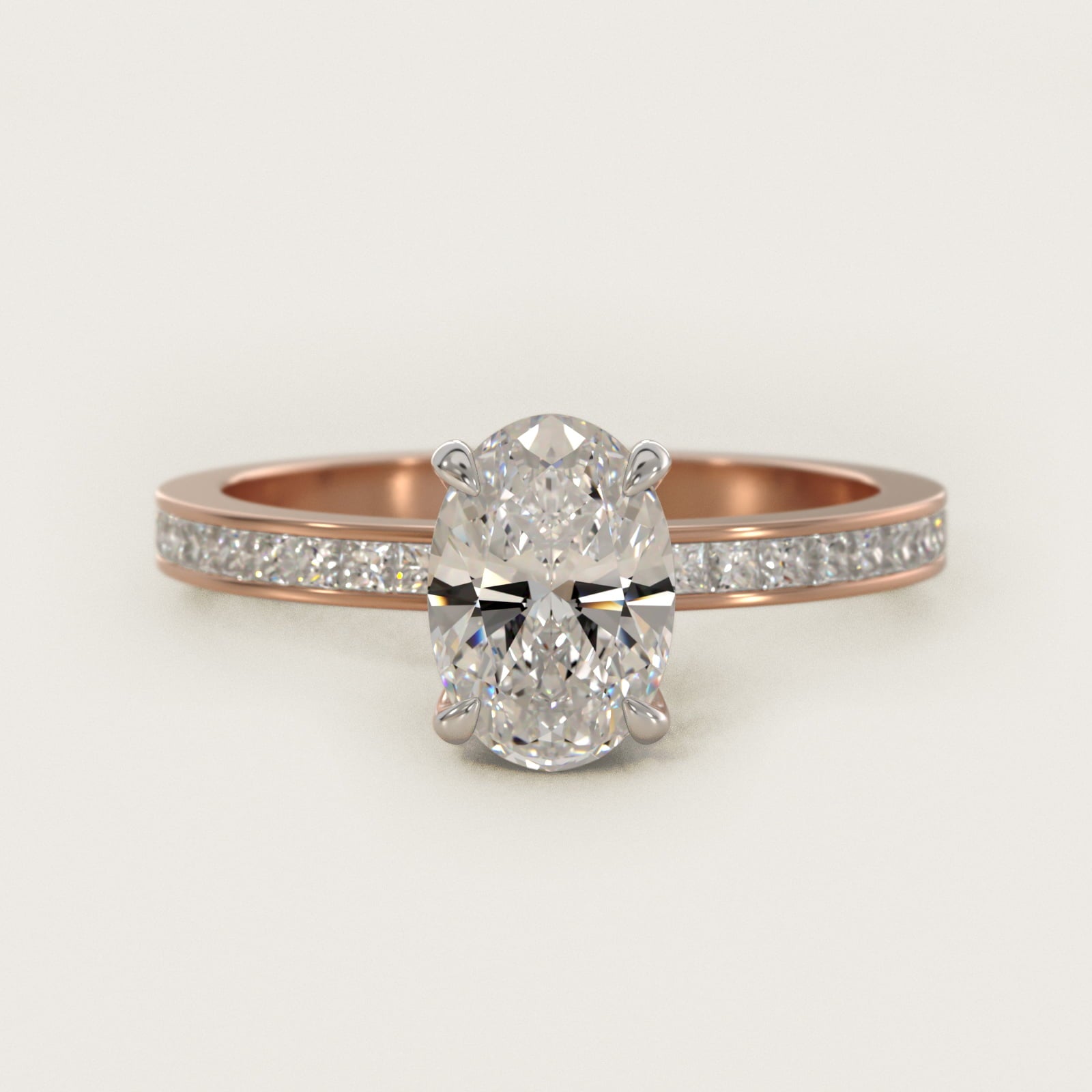 Engagement Ring With Channel Set Princess Cut Diamonds In 18k Rose Gold By James Allen - Oval Center