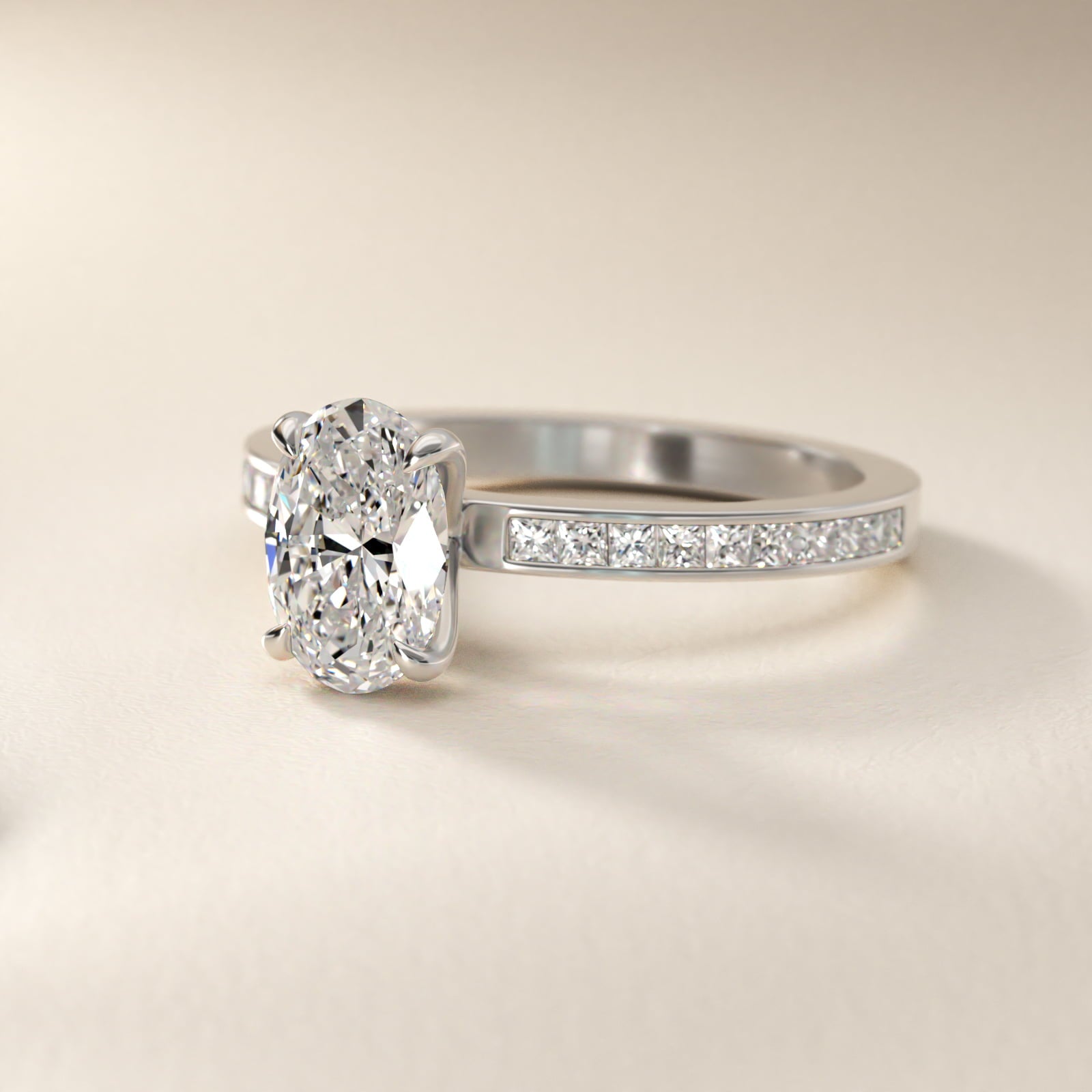 Engagement Ring With Channel Set Princess Cut Diamonds In 14K White Gold By James Allen - Oval Center