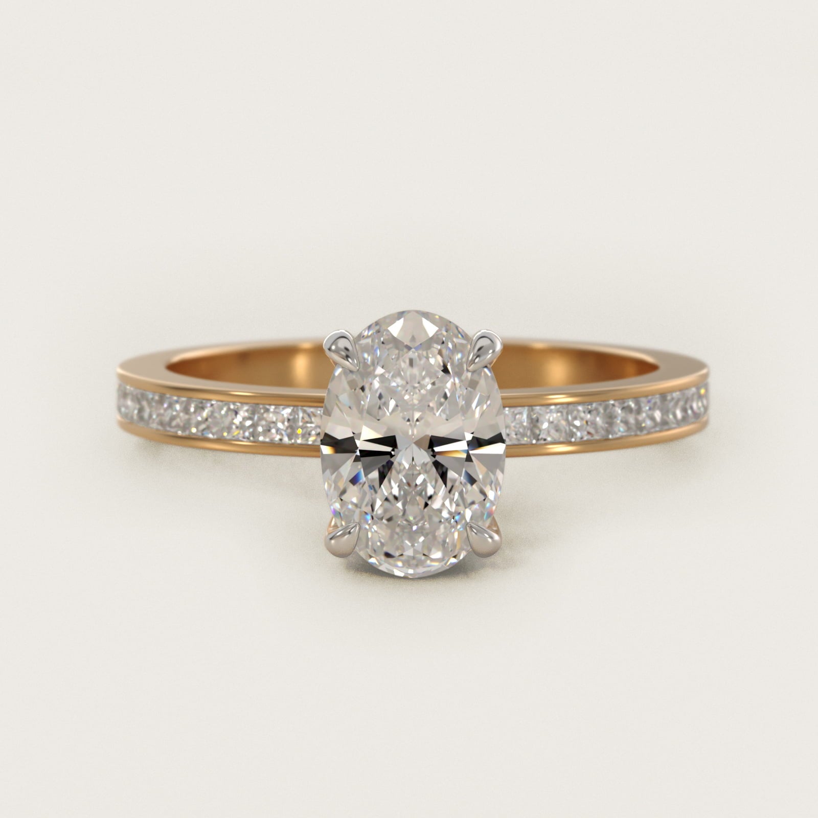 Engagement Ring With Channel Set Princess Cut Diamonds In 14K Yellow Gold By James Allen - Oval Center