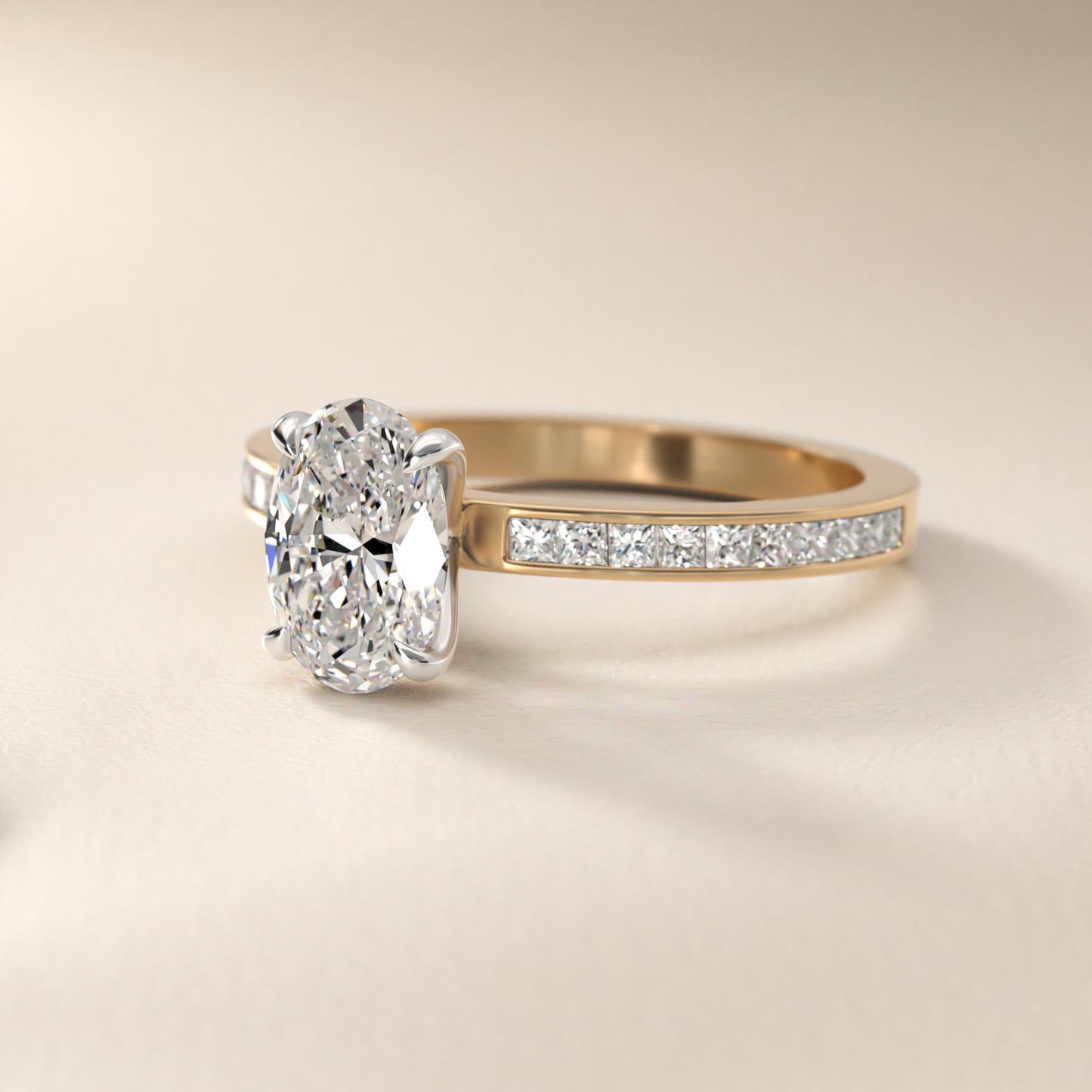 Engagement Ring With Channel Set Princess Cut Diamonds In 18k Yellow Gold By James Allen - Oval Center