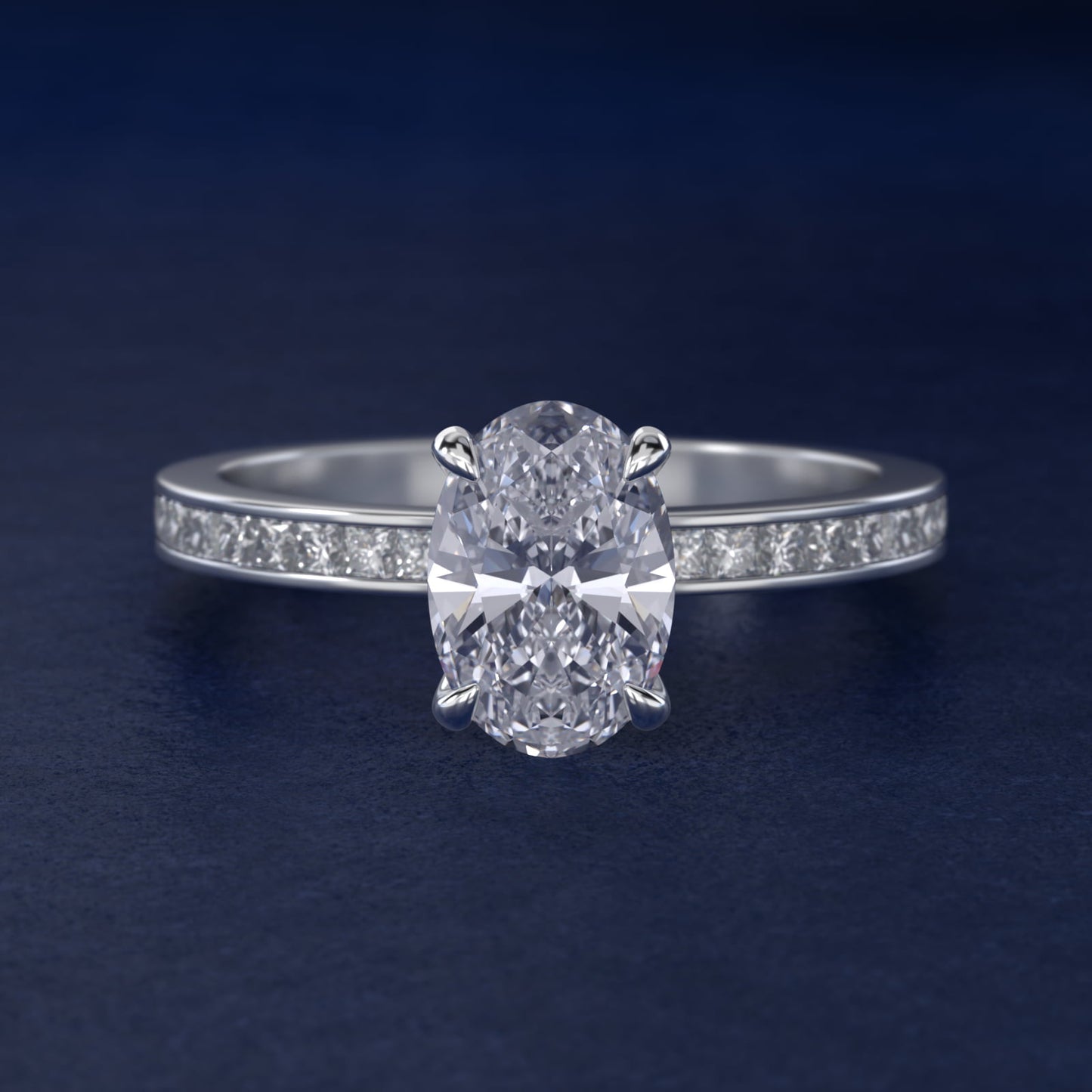 Engagement Ring With Channel Set Princess Cut Diamonds In Platinum By James Allen - Oval Center
