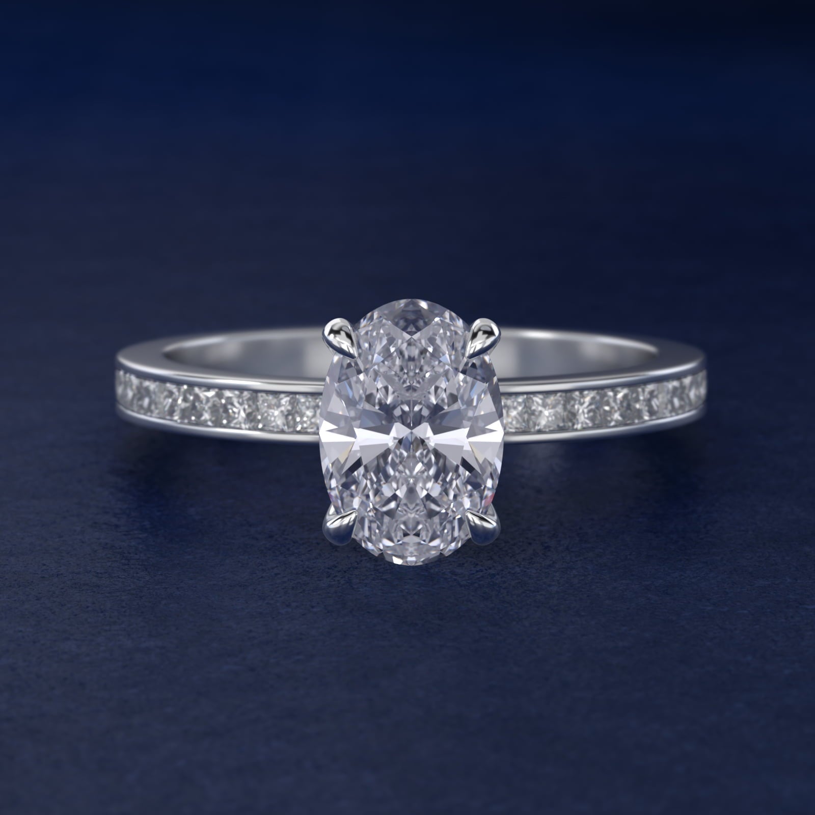 Engagement Ring With Channel Set Princess Cut Diamonds In Platinum By James Allen - Oval Center