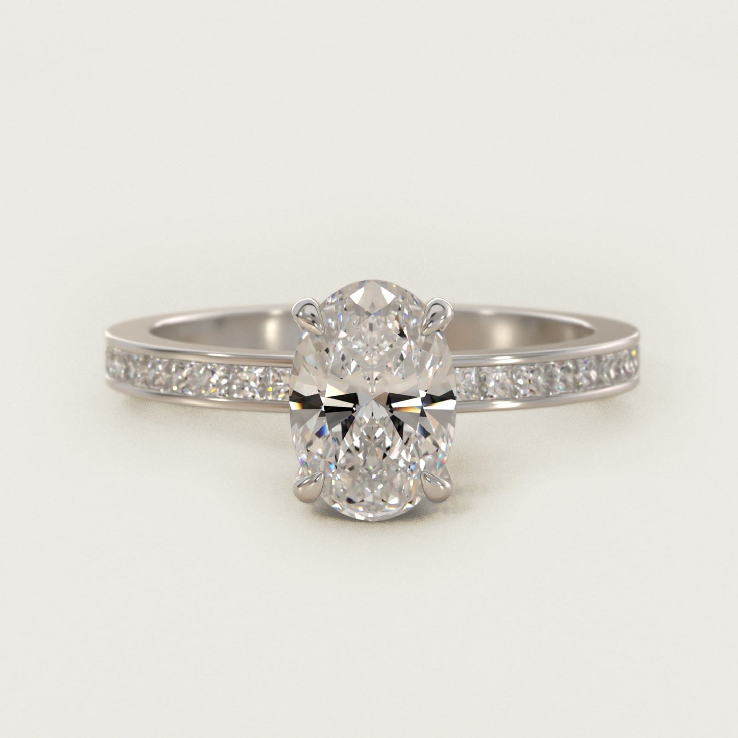 Engagement Ring With Channel Set Princess Cut Diamonds In Platinum By James Allen - Oval Center