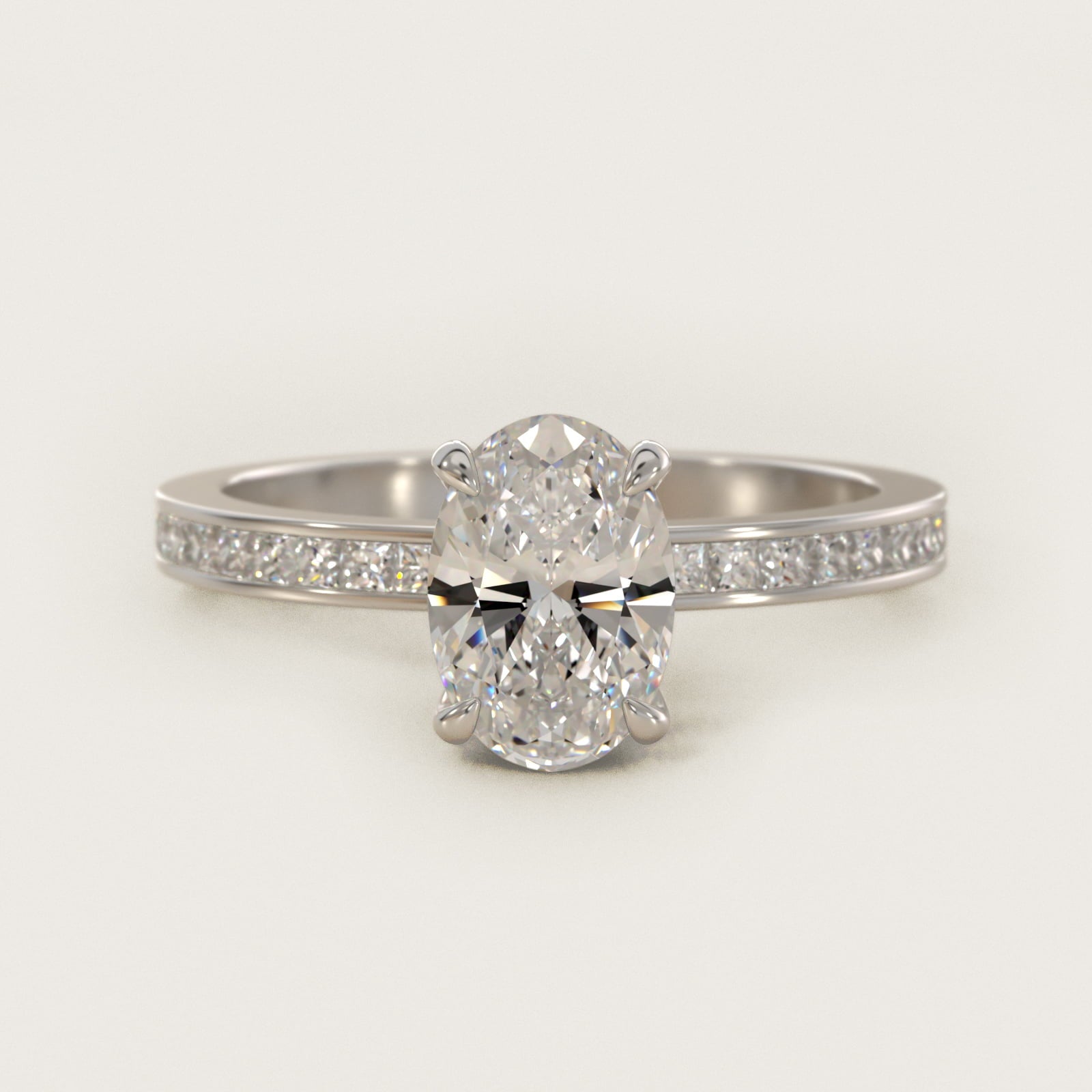 Engagement Ring With Channel Set Princess Cut Diamonds In Platinum By James Allen - Oval Center